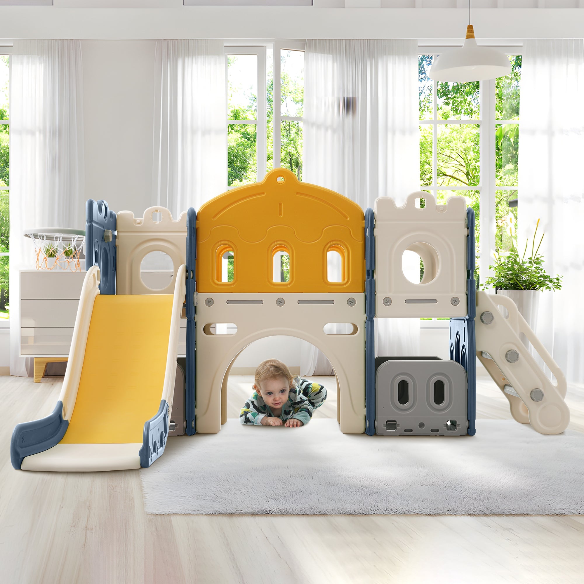 Logidon Castle Slide 6-in-1 Klimspeelgoed Blauw HDPE