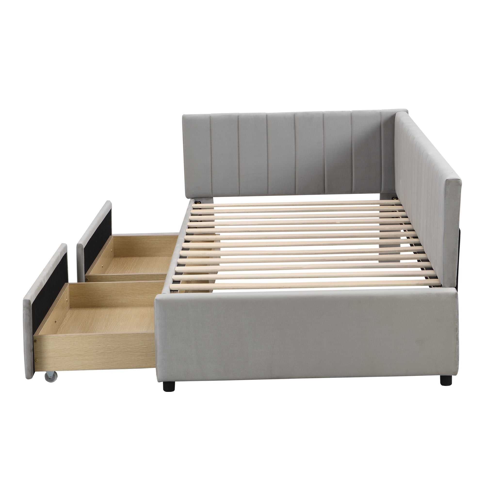 Logidon slaapbank 90x200 grijs met 2 grote opberglades
