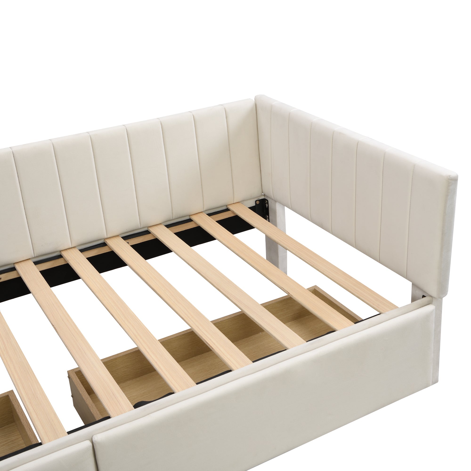 Logidon gestoffeerde slaapbank 90x200 beige met opberglades