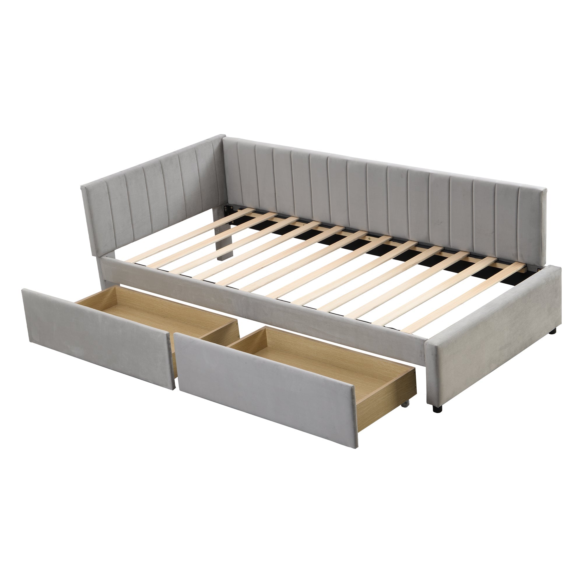 Logidon slaapbank 90x200 grijs met 2 grote opberglades