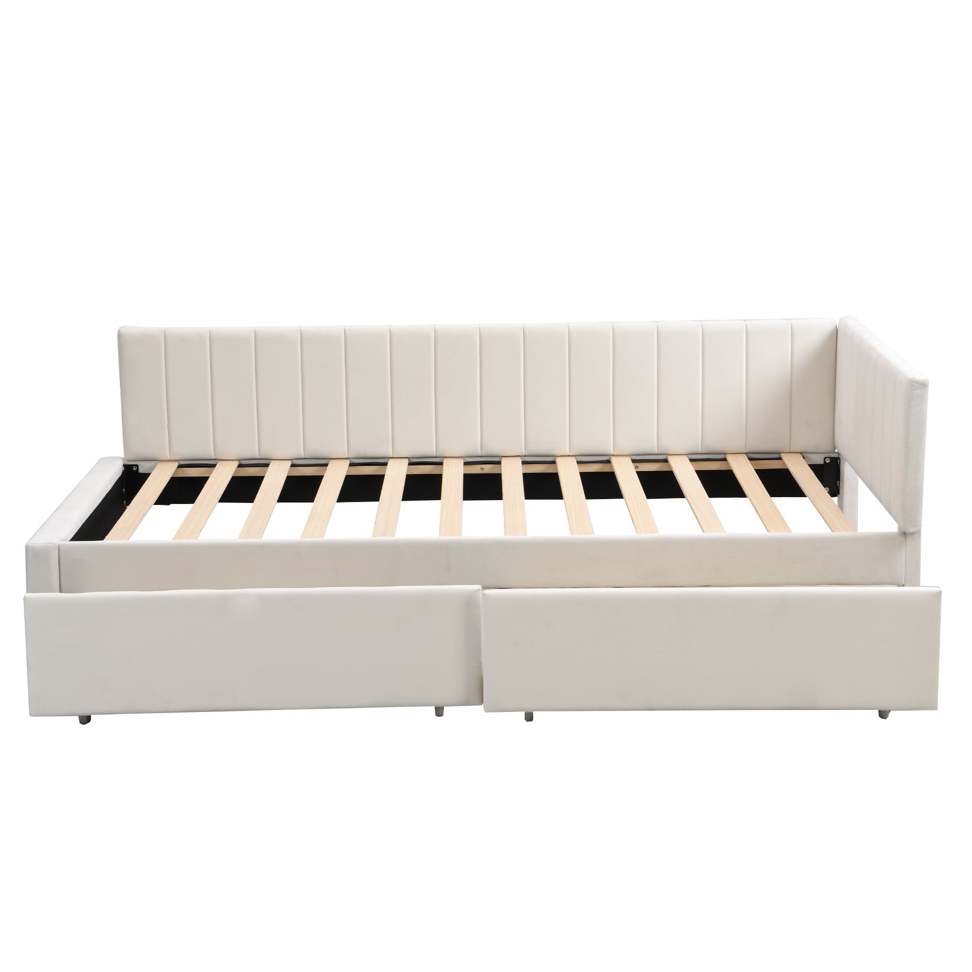 Logidon gestoffeerde slaapbank 90x200 beige met opberglades