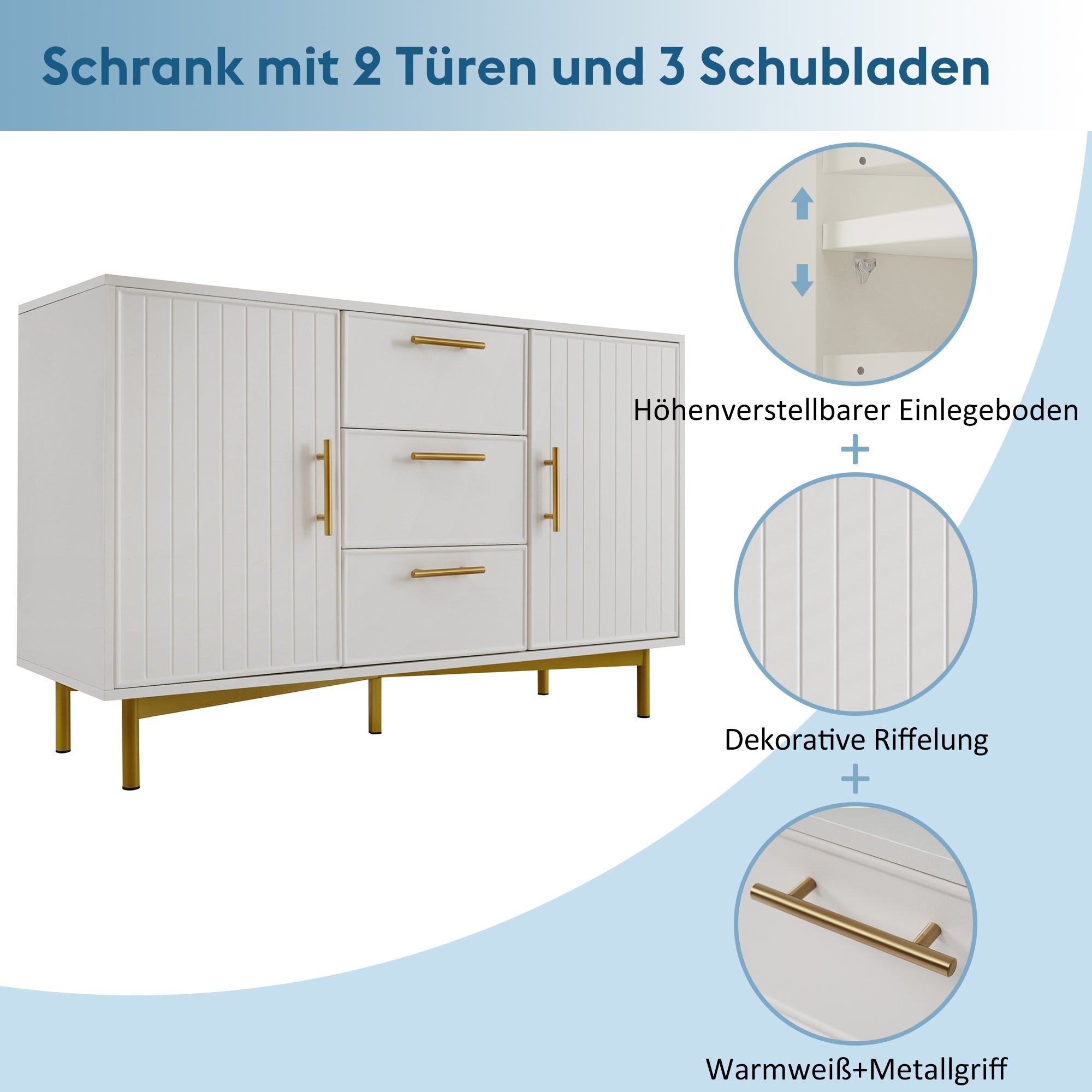 Logidon ladekast wit met 2 deuren verstelbare plank H75xB120xD40 cm