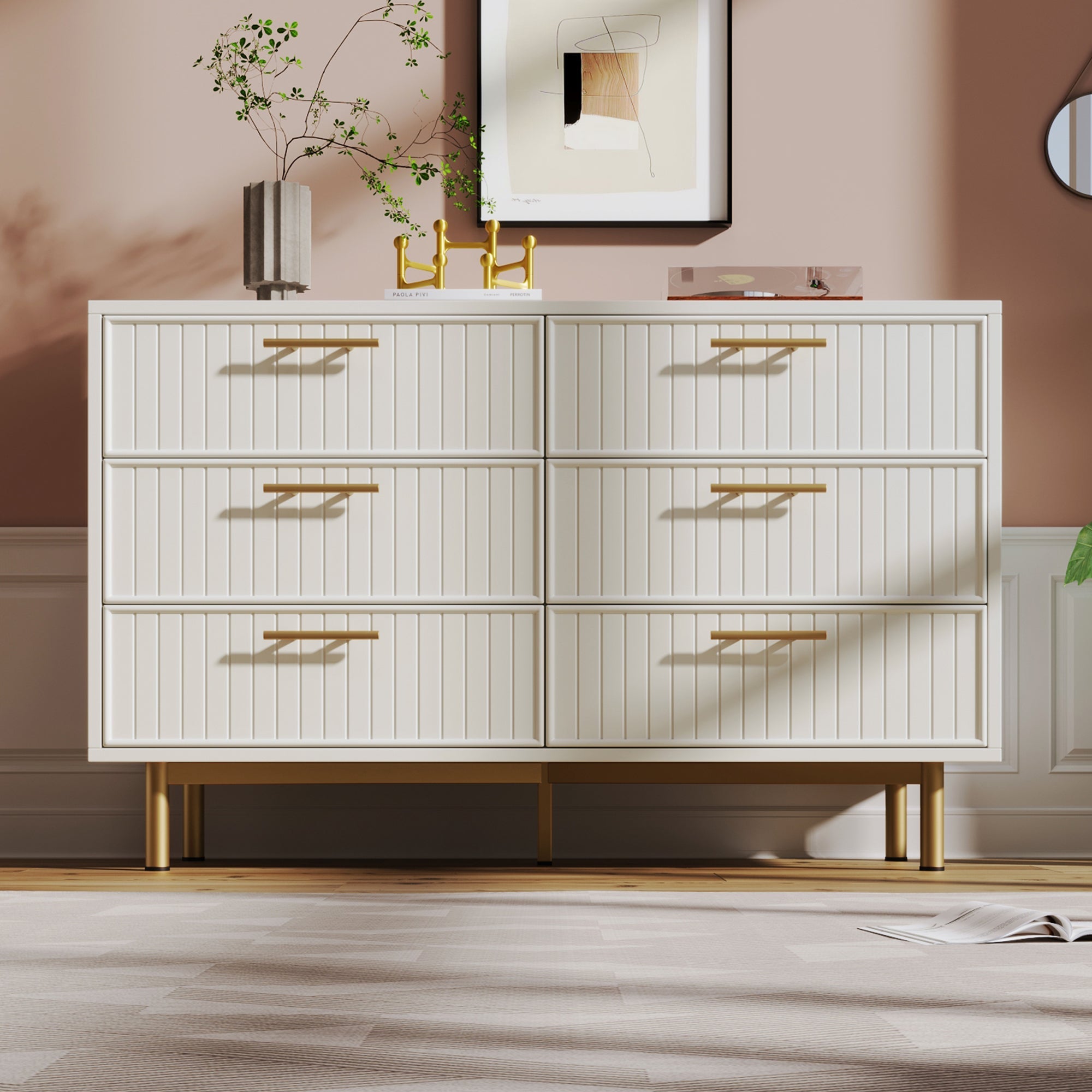 Logidon loading box with 6 drawers white 120x40x75 cm elegant chest of drawers