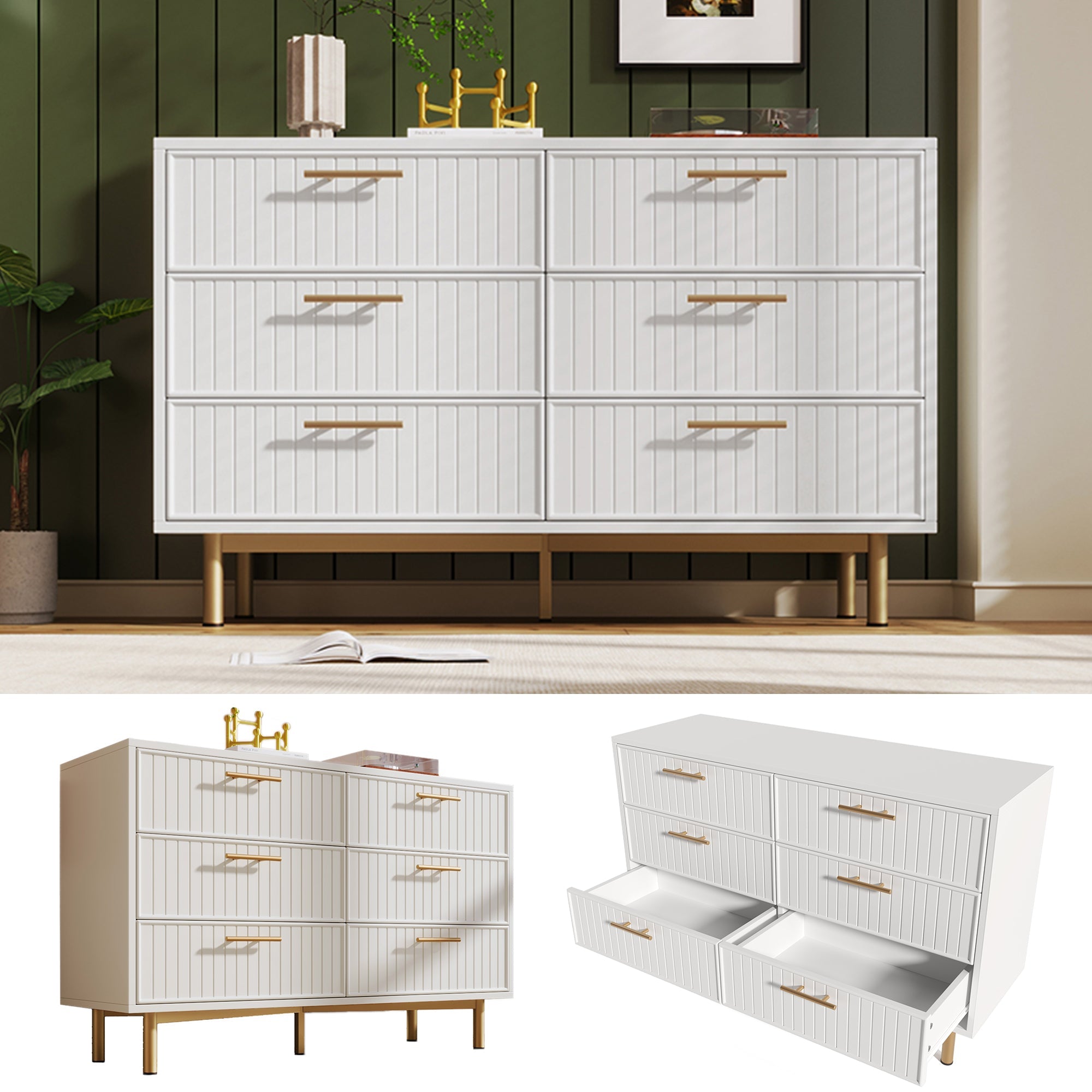 Logidon loading box with 6 drawers white 120x40x75 cm elegant chest of drawers