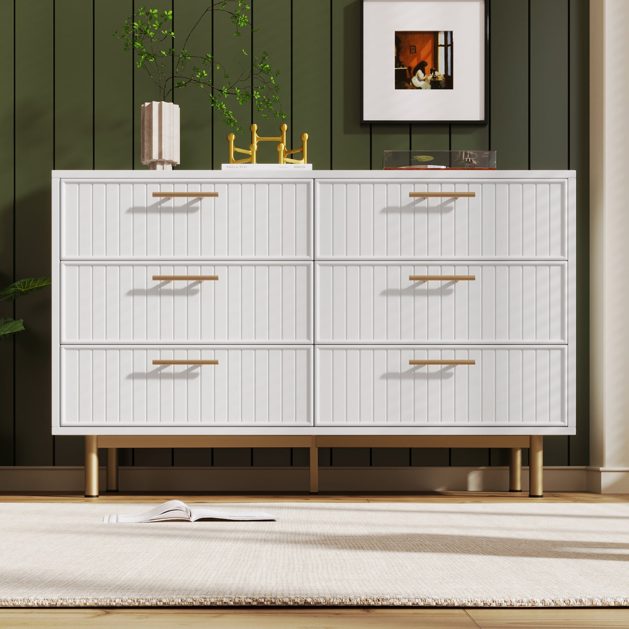 Logidon loading box with 6 drawers white 120x40x75 cm elegant chest of drawers