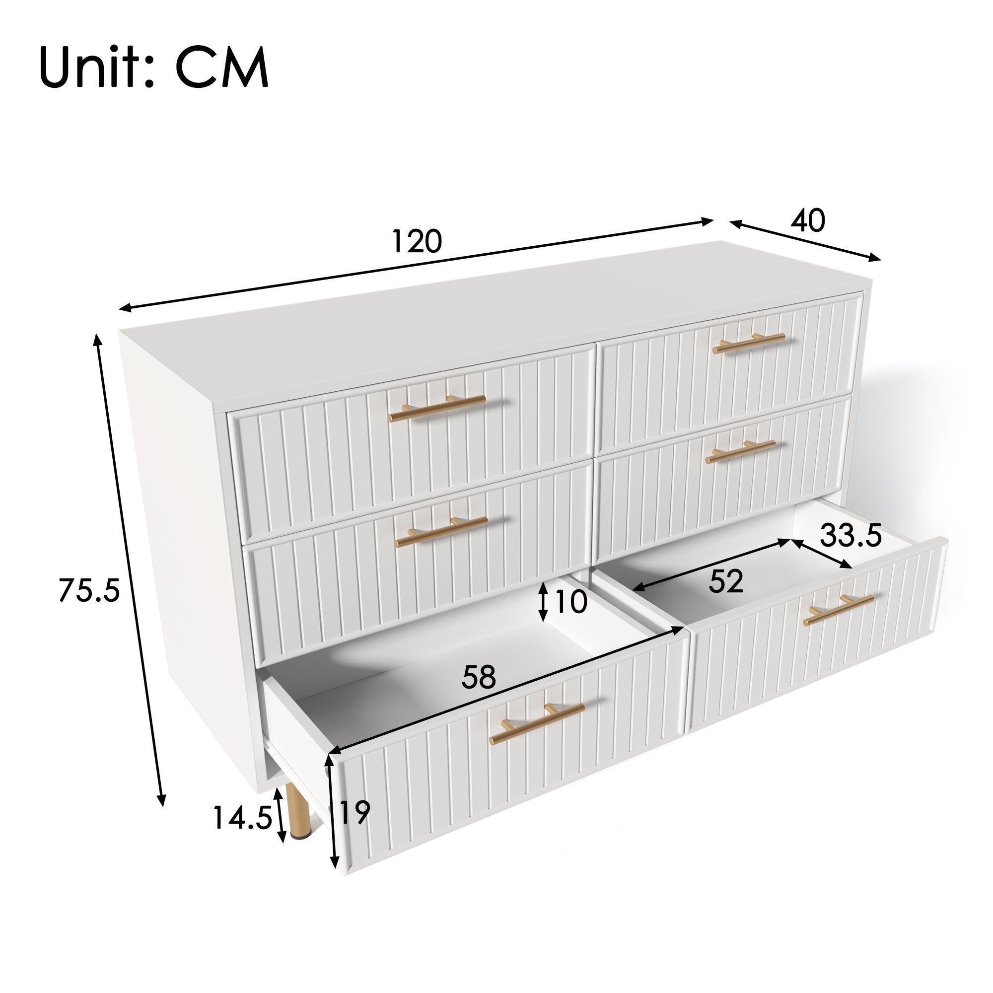 Logidon laadbak met 6 laden wit 120x40x75 cm elegante ladekast