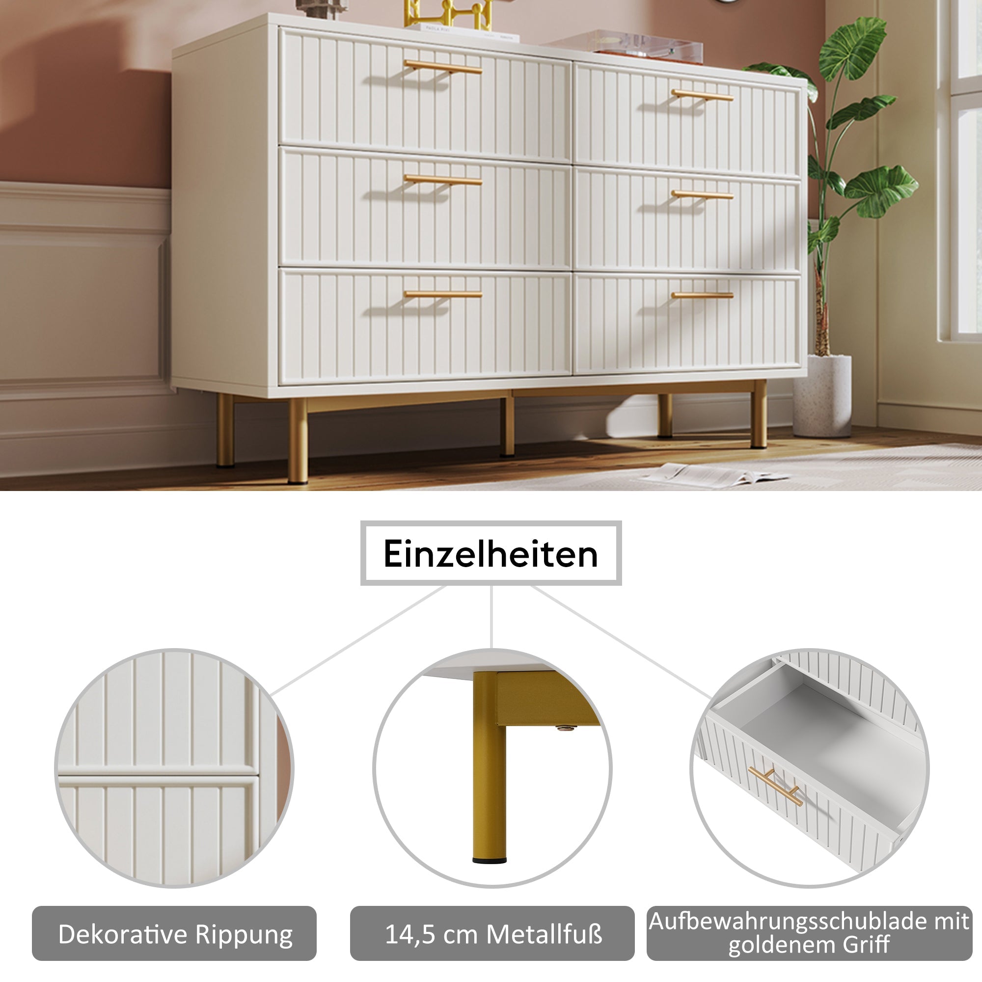 Logidon loading box with 6 drawers white 120x40x75 cm elegant chest of drawers