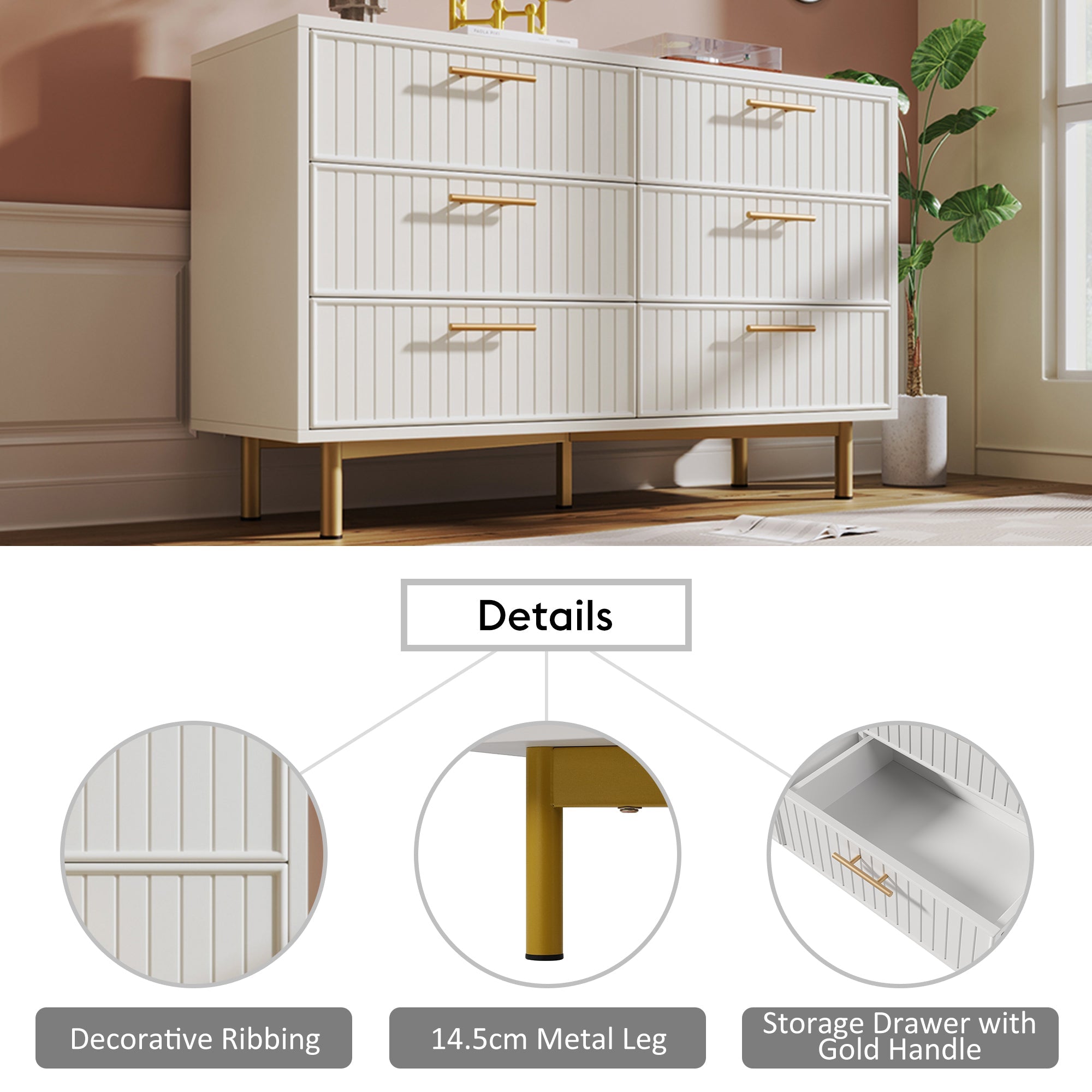 Logidon loading box with 6 drawers white 120x40x75 cm elegant chest of drawers