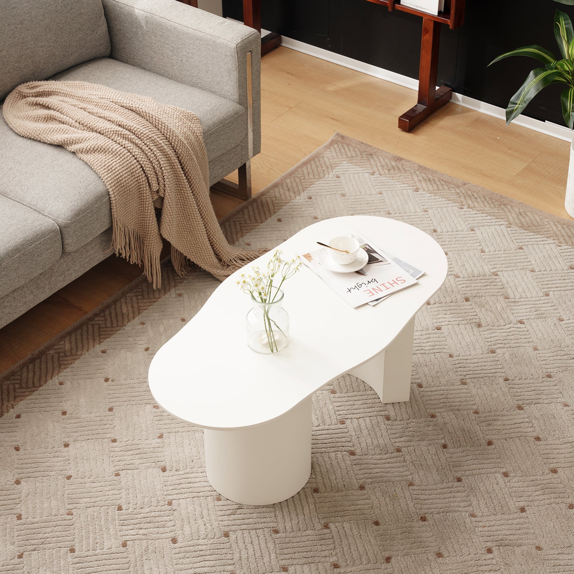 Logidon White Irregular Coffee Table 100 cm MDF Lacquered Surface