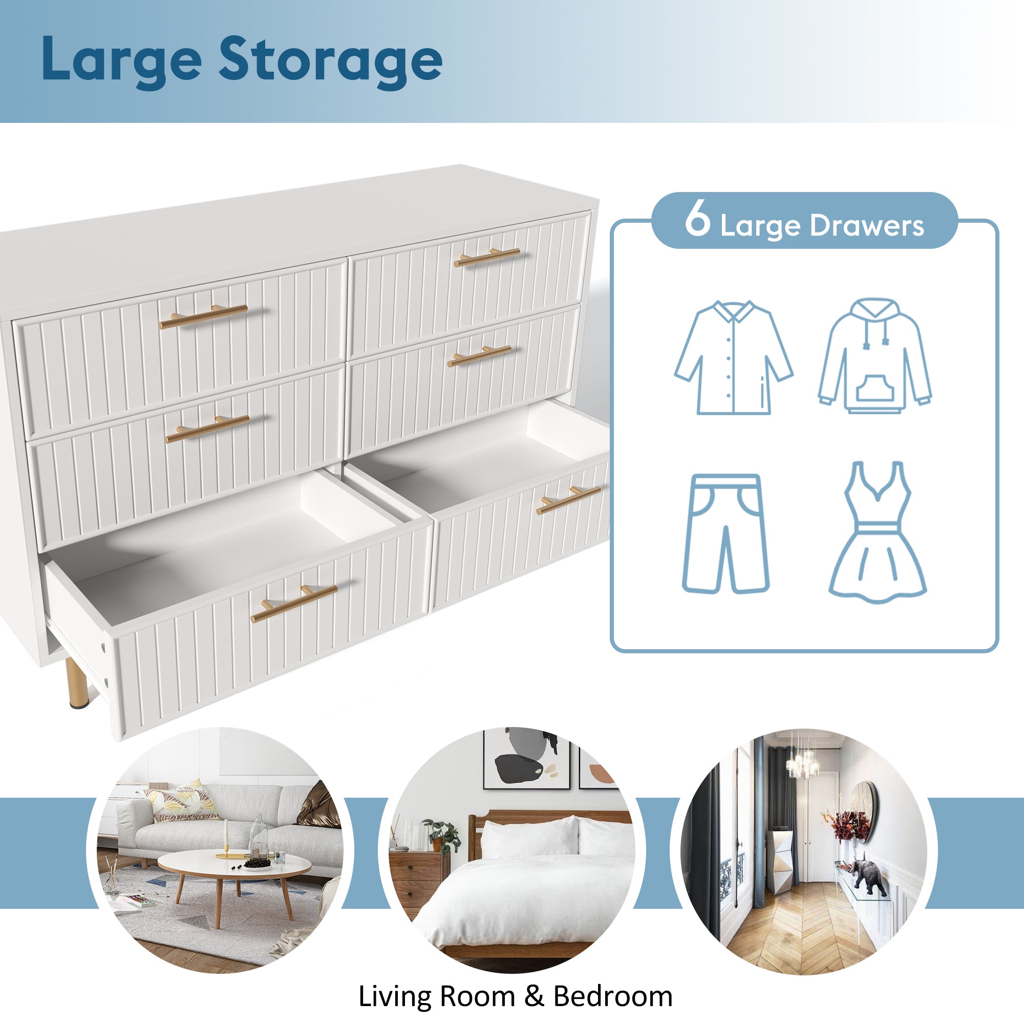 Logidon loading box with 6 drawers white 120x40x75 cm elegant chest of drawers