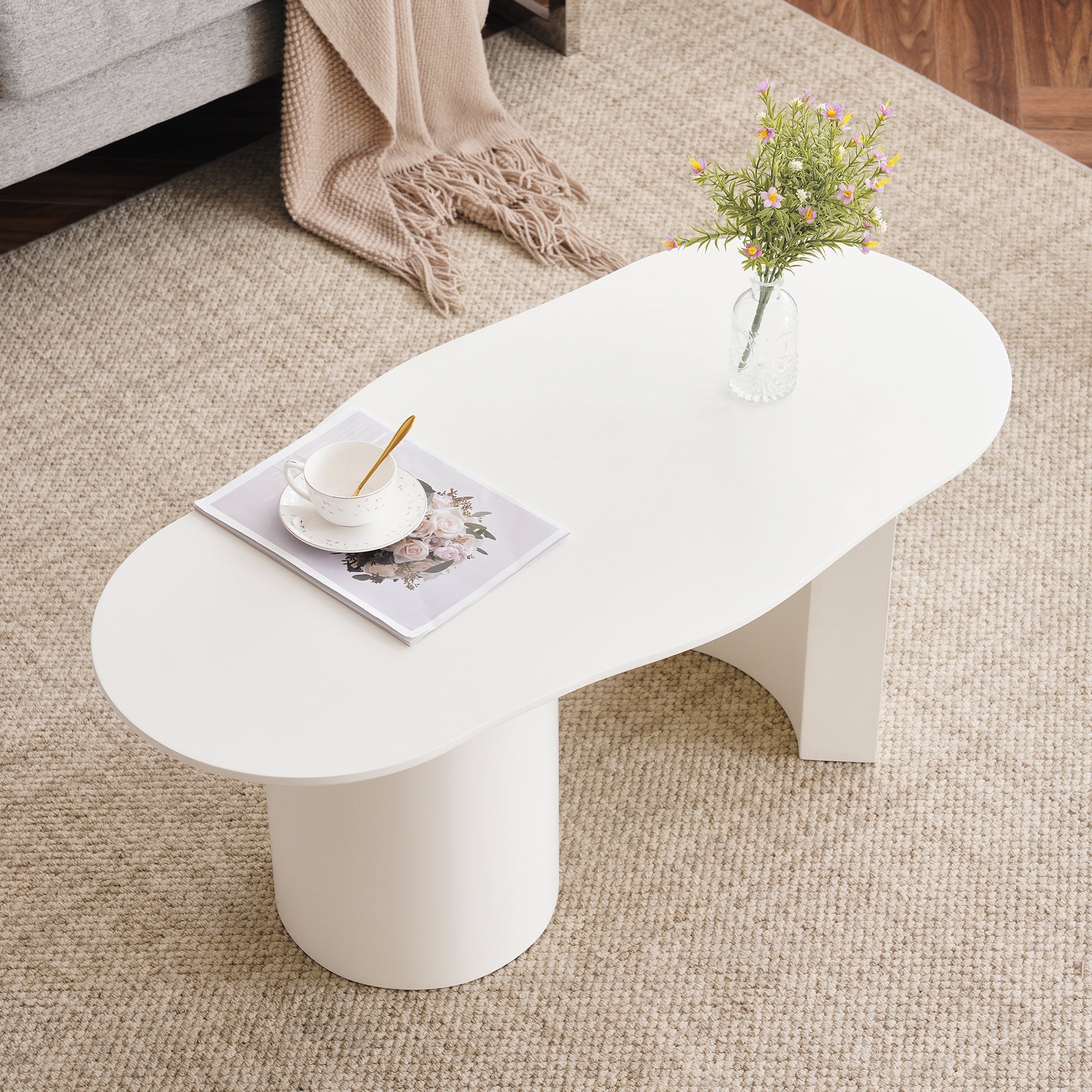 Logidon White Irregular Coffee Table 100 cm MDF Lacquered Surface