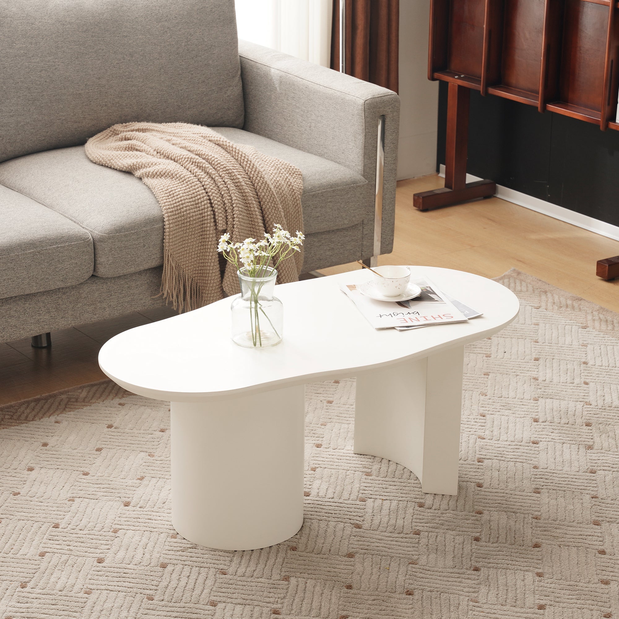 Logidon White Irregular Coffee Table 100 cm MDF Lacquered Surface