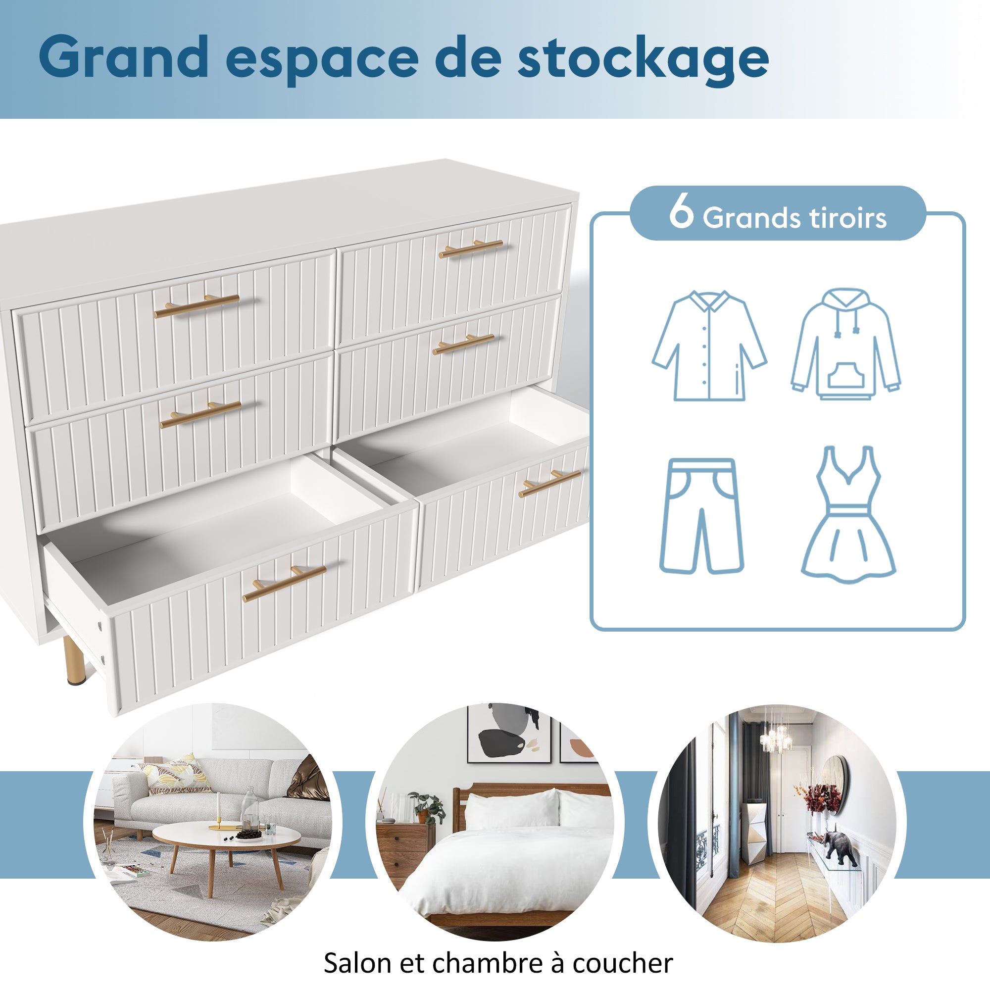 Logidon loading box with 6 drawers white 120x40x75 cm elegant chest of drawers