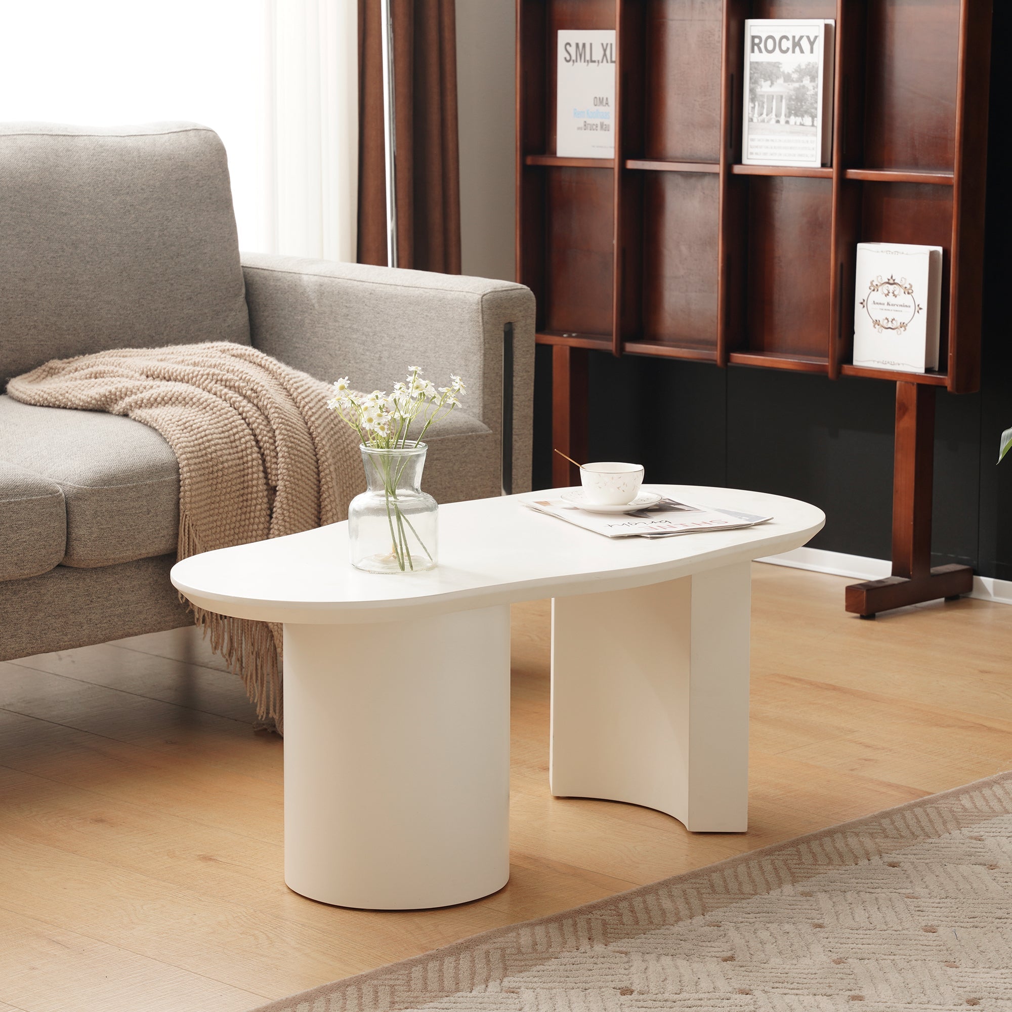 Logidon White Irregular Coffee Table 100 cm MDF Lacquered Surface
