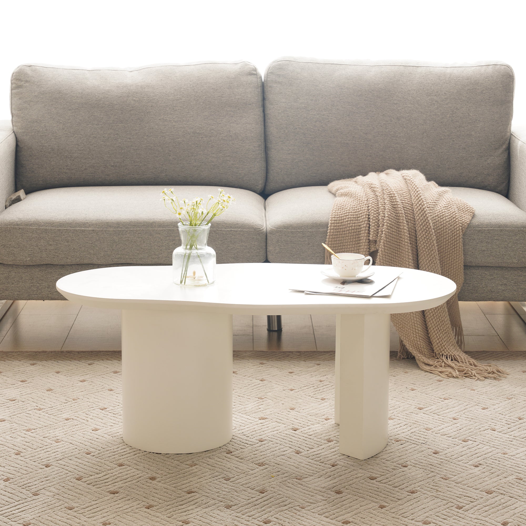 Logidon White Irregular Coffee Table 100 cm MDF Lacquered Surface