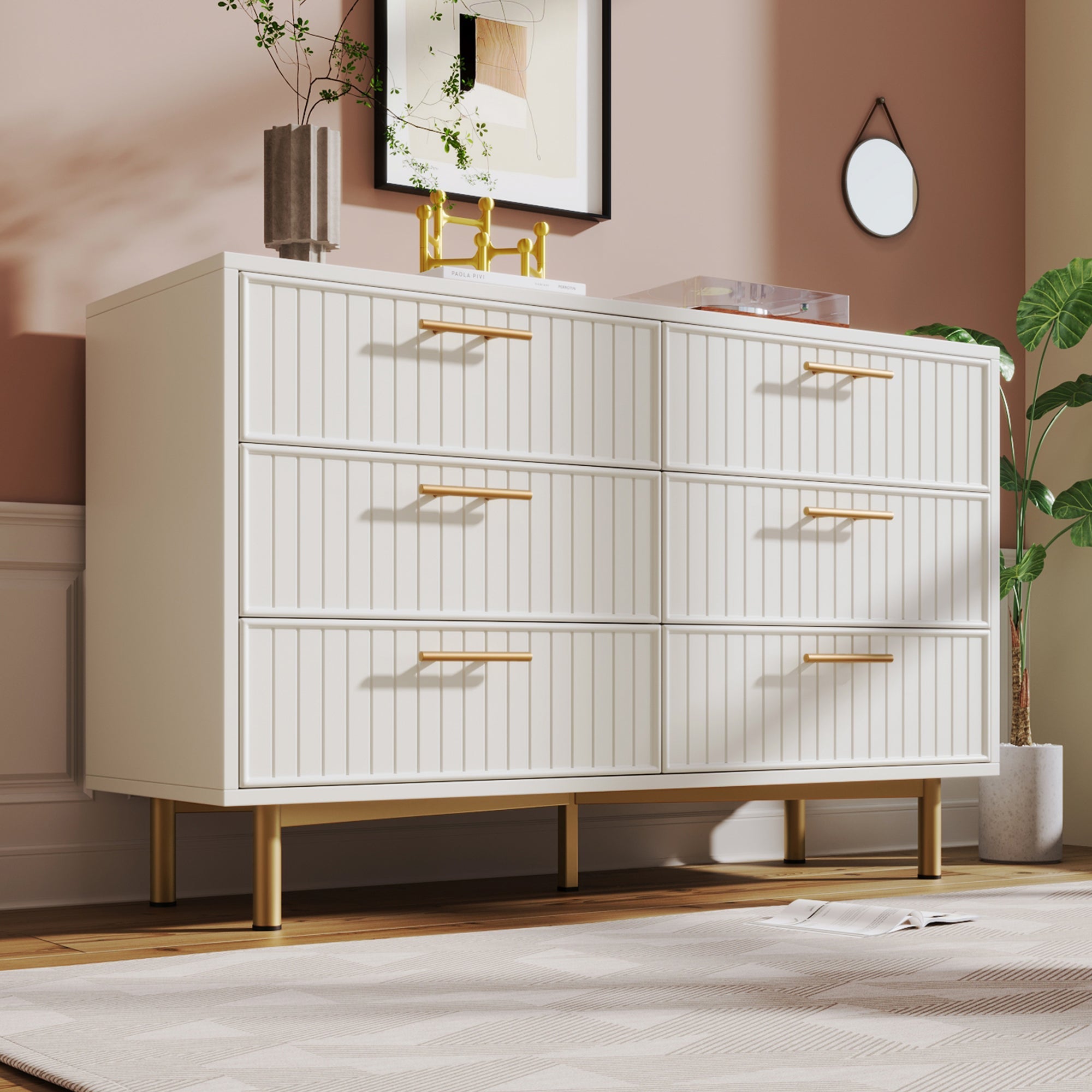 Logidon loading box with 6 drawers white 120x40x75 cm elegant chest of drawers