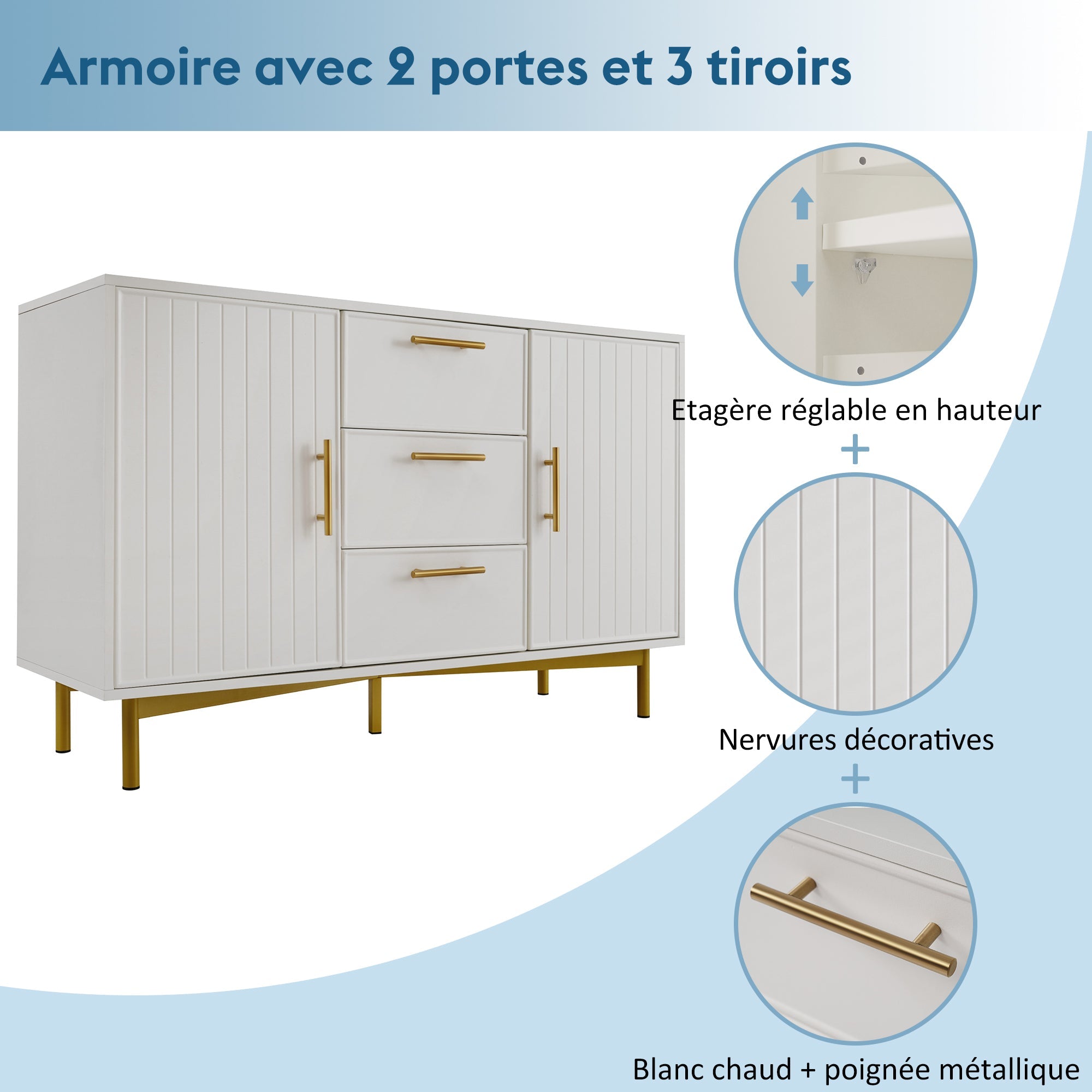 Logidon ladekast wit met 2 deuren verstelbare plank H75xB120xD40 cm