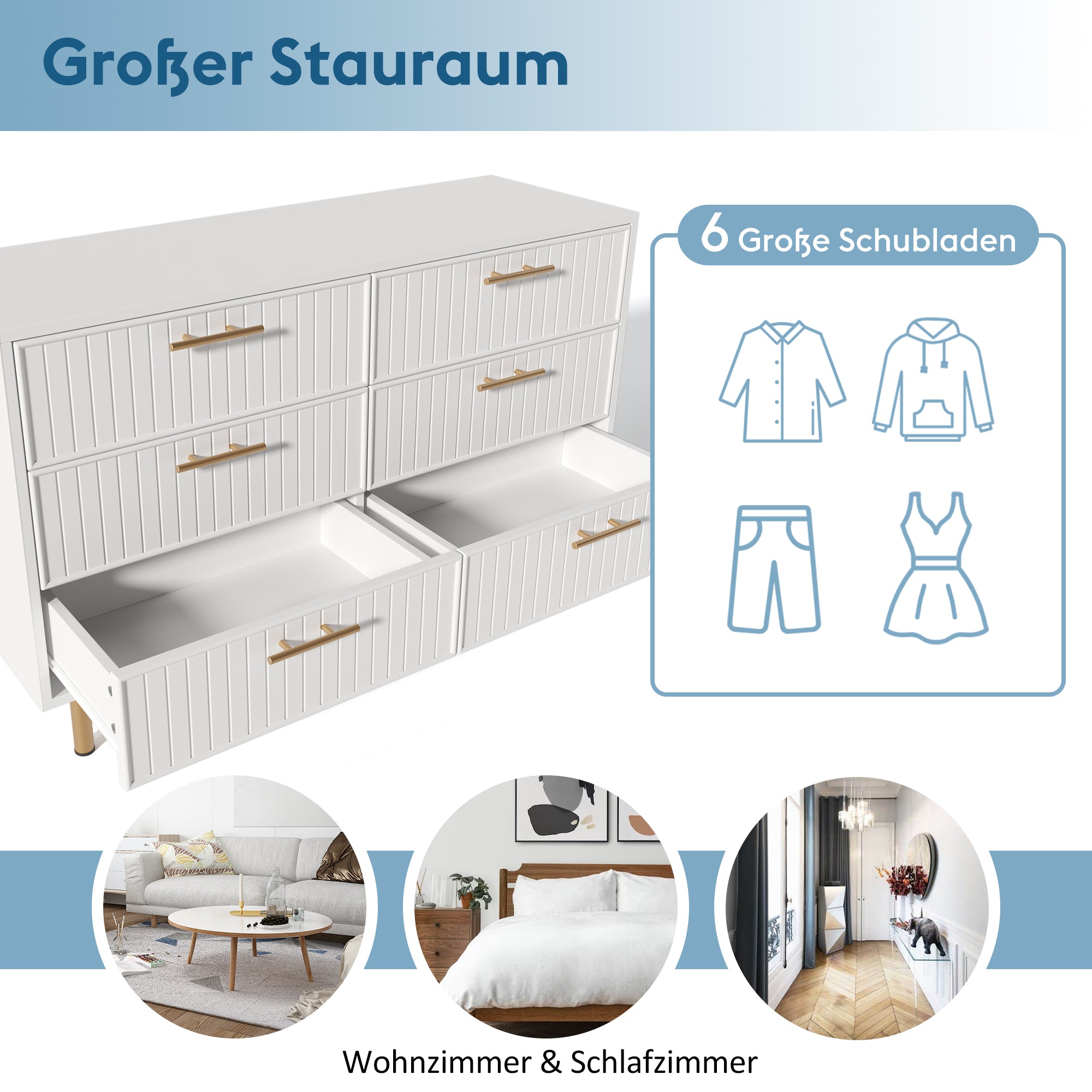 Logidon loading box with 6 drawers white 120x40x75 cm elegant chest of drawers