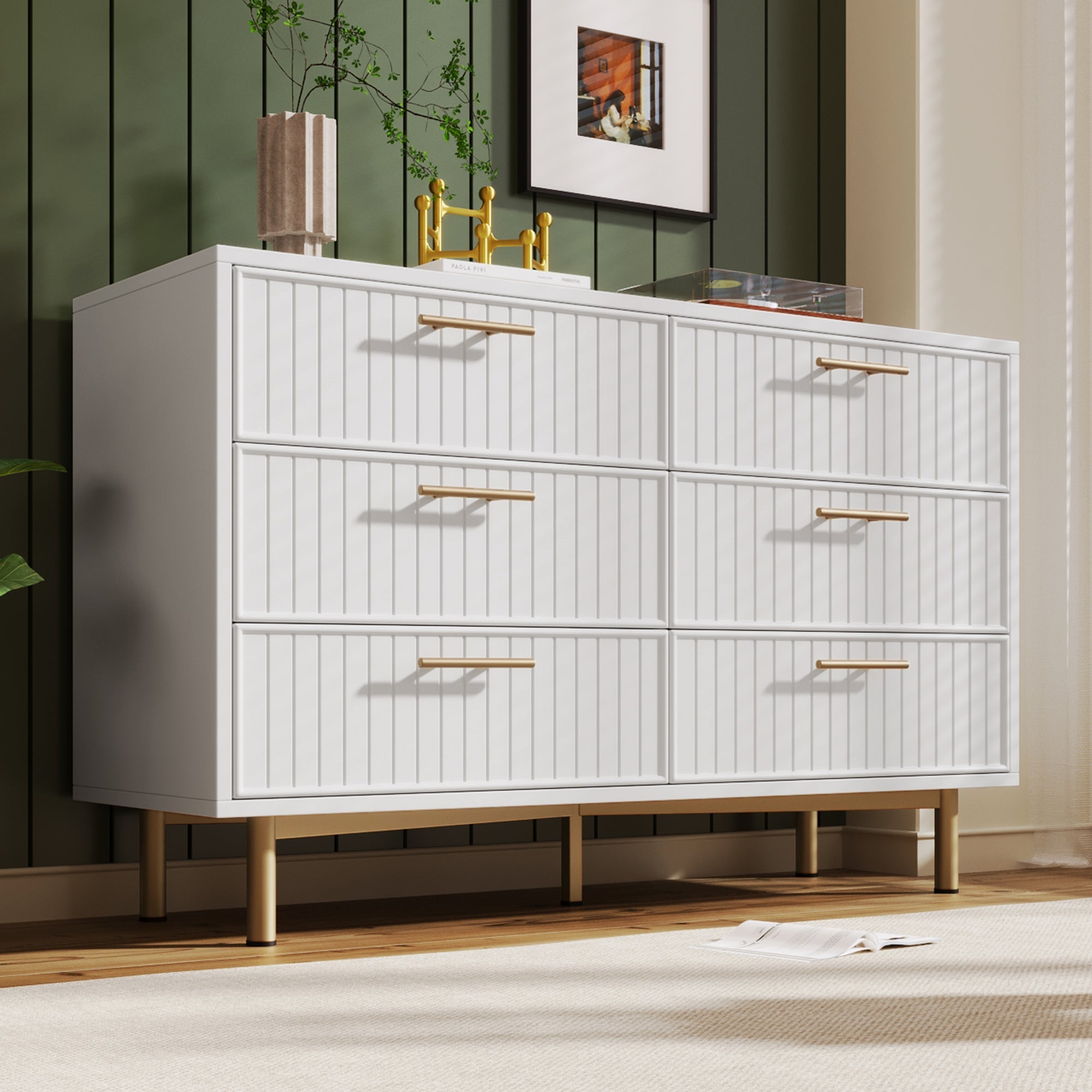 Logidon loading box with 6 drawers white 120x40x75 cm elegant chest of drawers