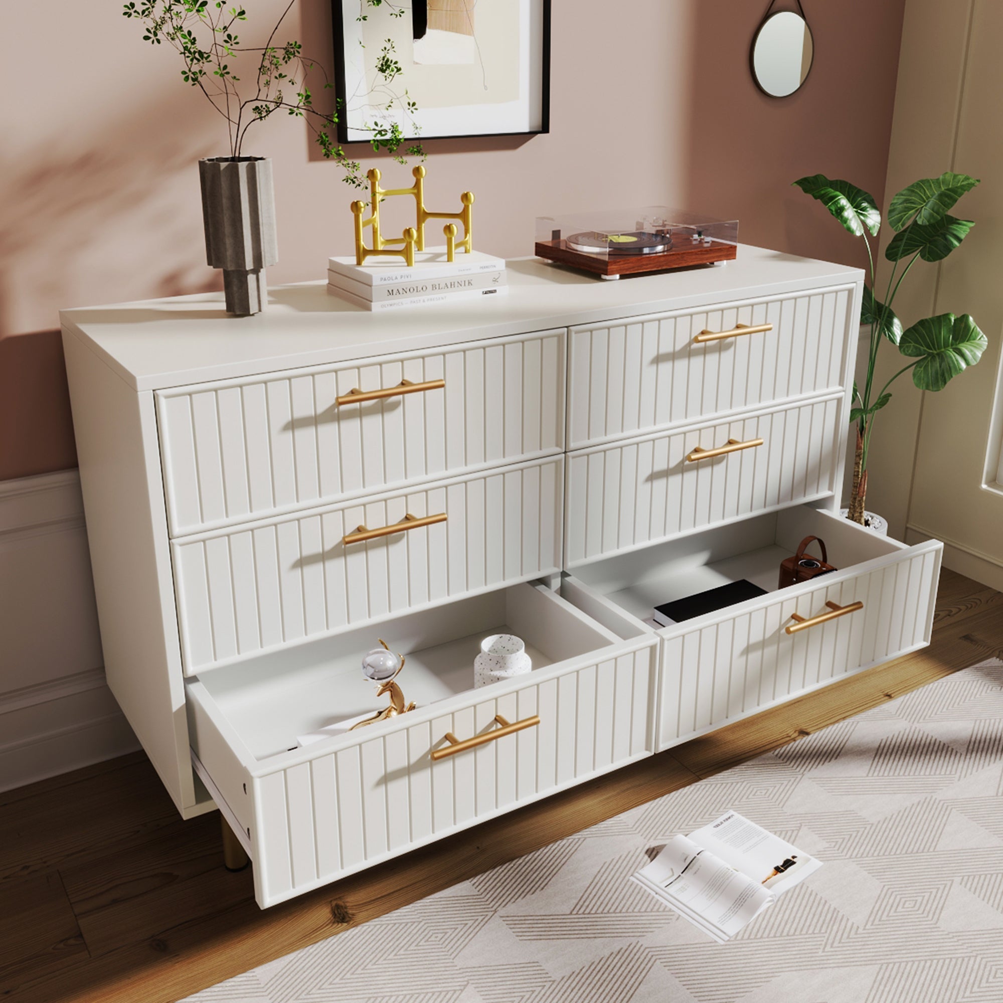 Logidon loading box with 6 drawers white 120x40x75 cm elegant chest of drawers