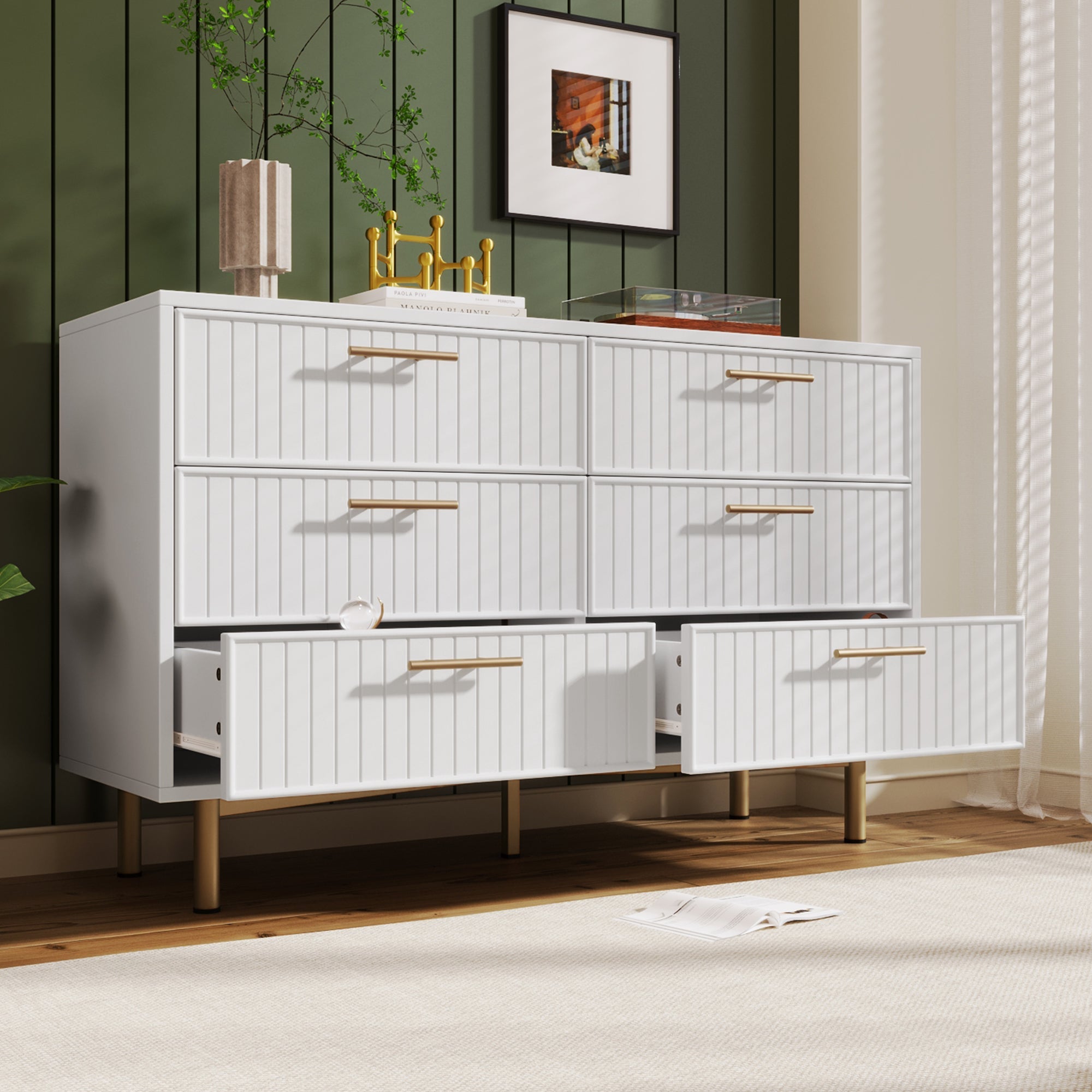 Logidon loading box with 6 drawers white 120x40x75 cm elegant chest of drawers