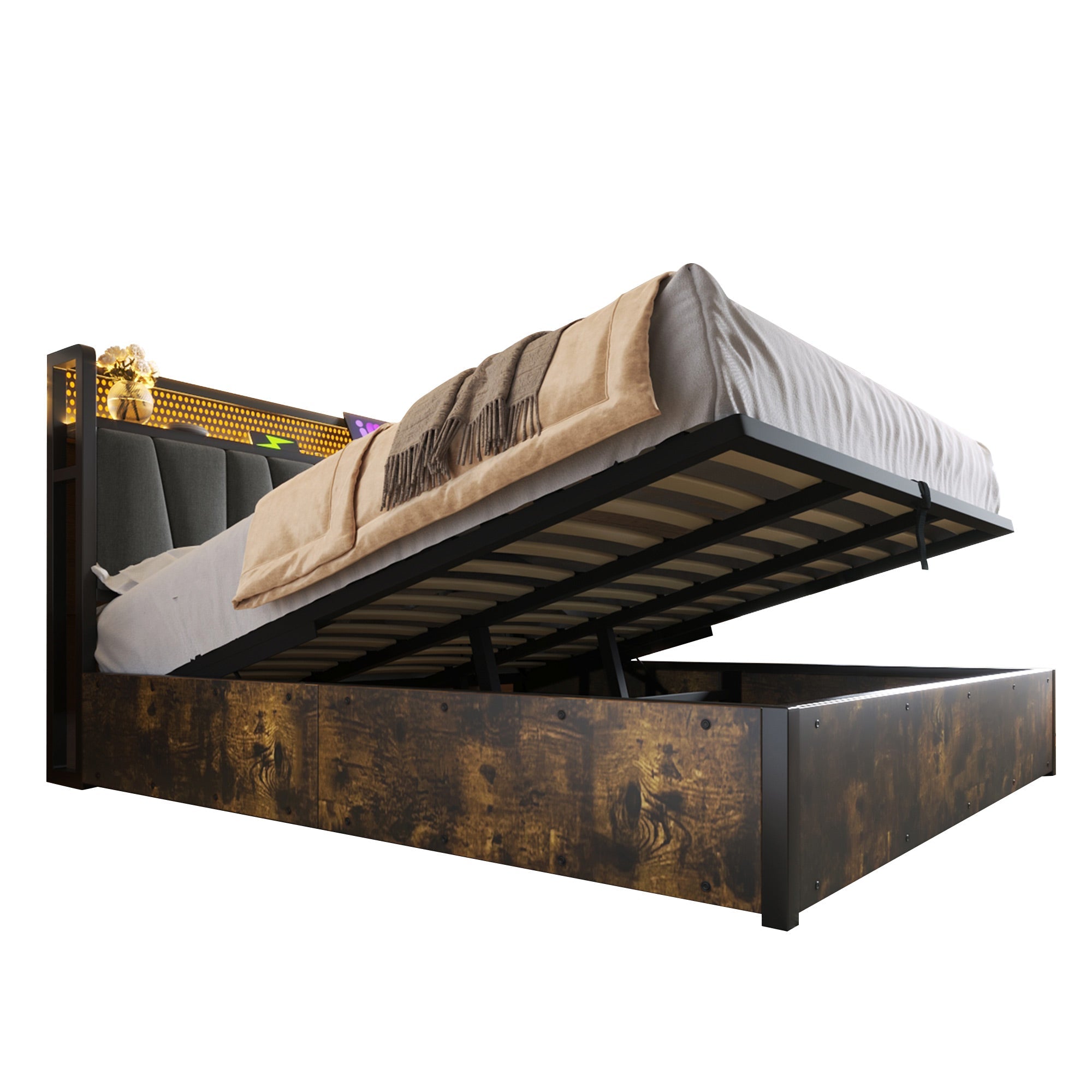 Logidon gestoffeerd bed metalen bed LED app bediening 140x200 cm grijs