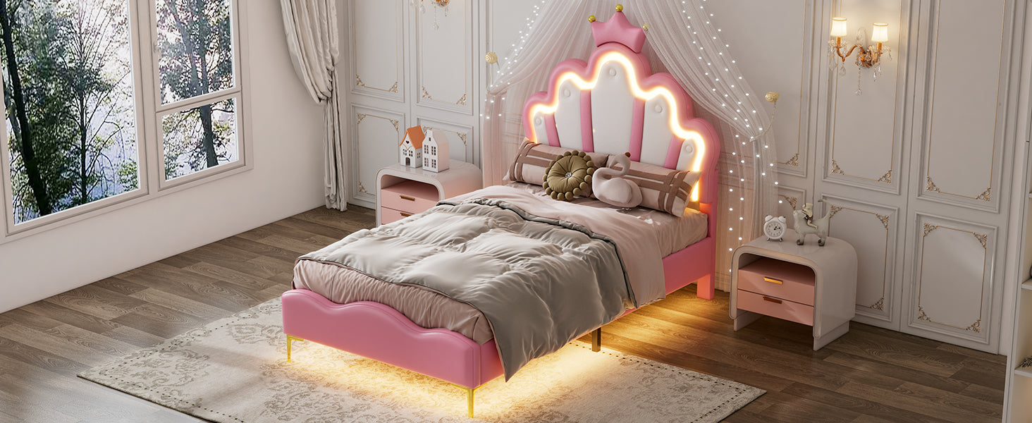 Logidon Crown Prince Bed 90x200 cm Roze met LED-lichtstrips
