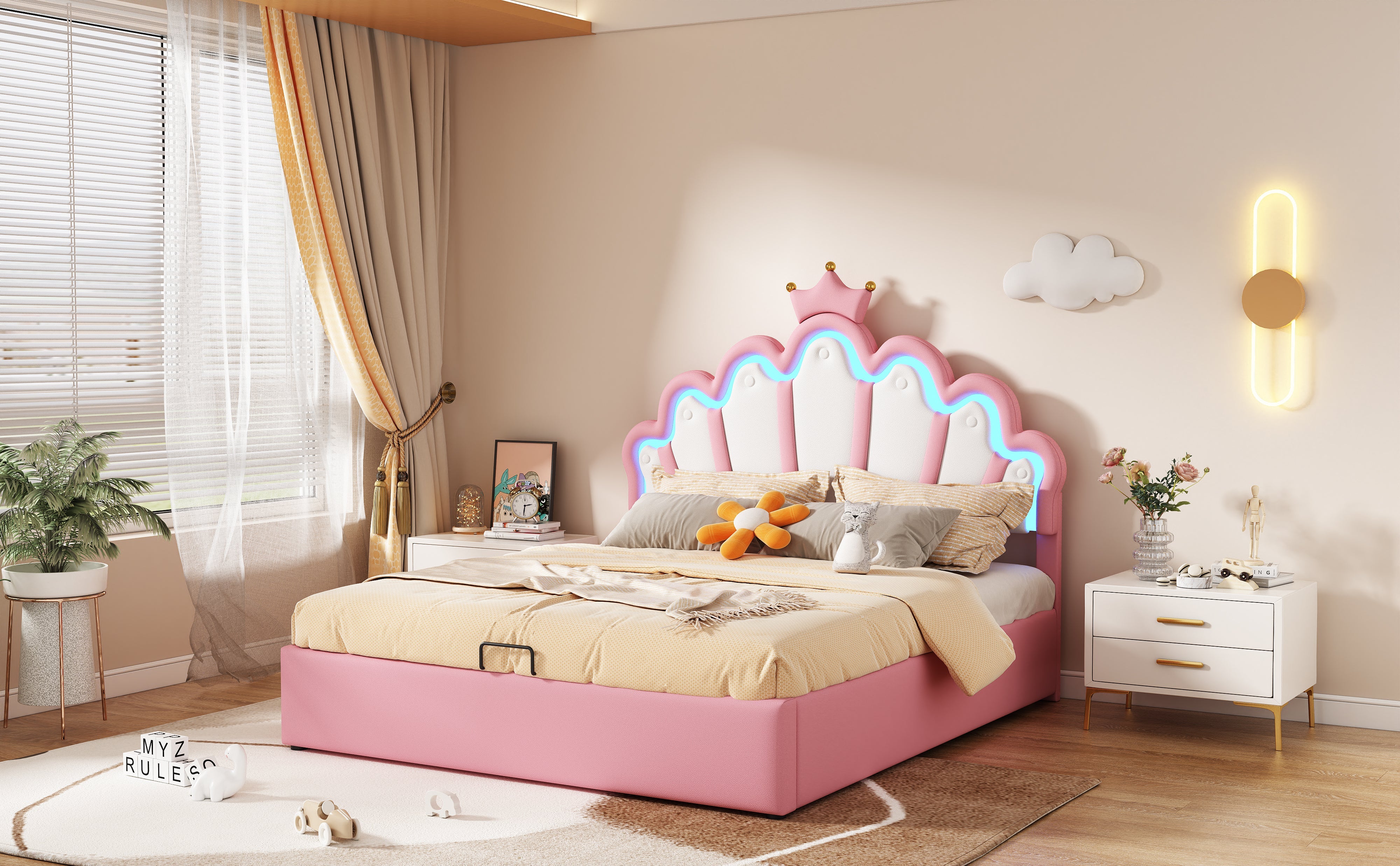 Logidon prinsessenbed 140x200 cm roze met verstelbare LED-verlichting