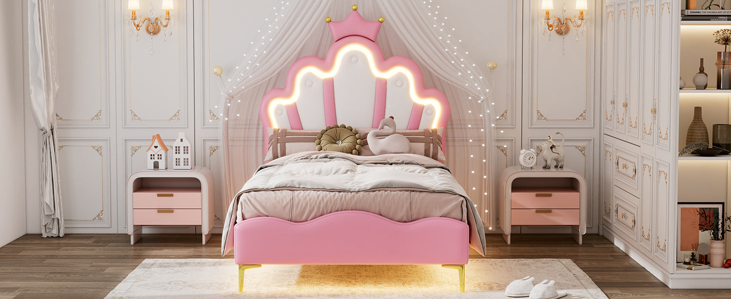 Logidon Crown Prince Bed 90x200 cm Roze met LED-lichtstrips