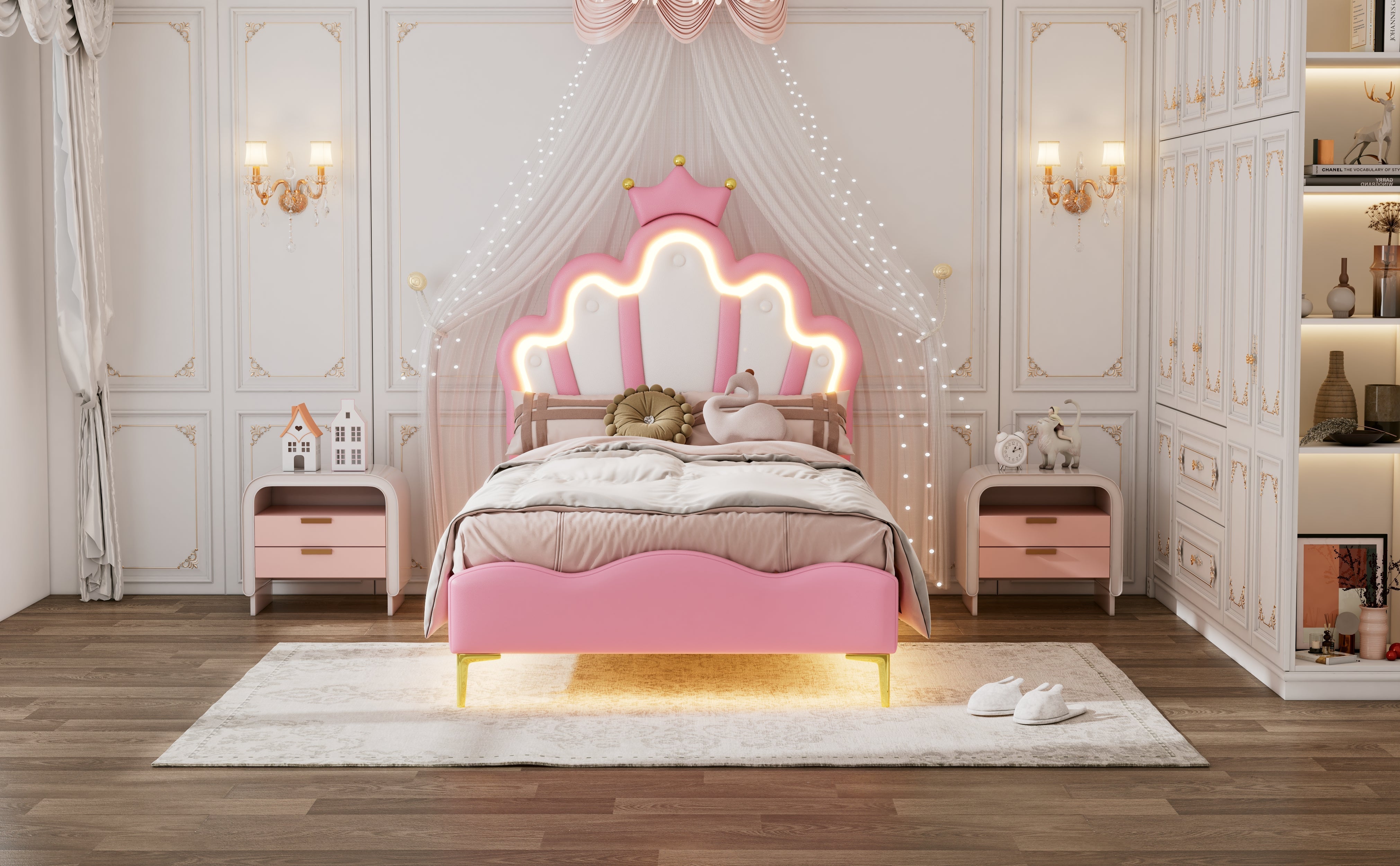 Logidon Crown Prince Bed 90x200 cm Roze met LED-lichtstrips