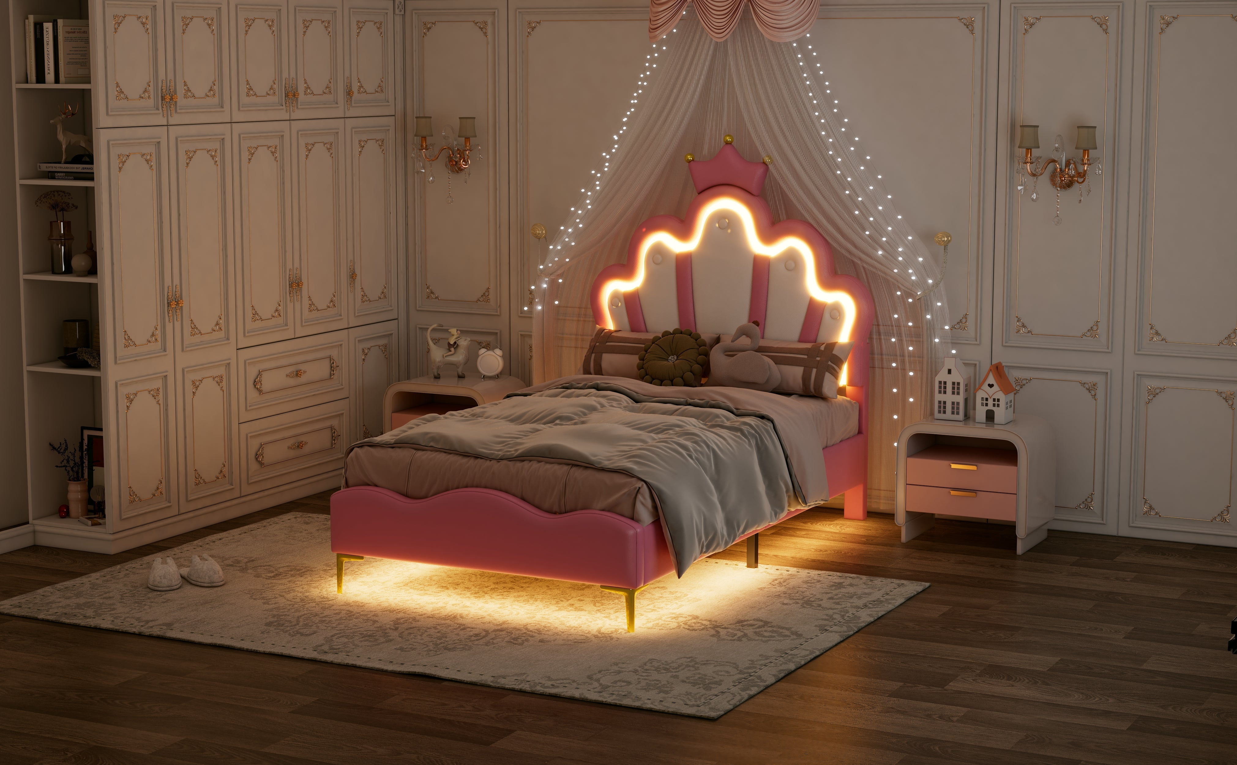 Logidon Crown Prince Bed 90x200 cm Roze met LED-lichtstrips