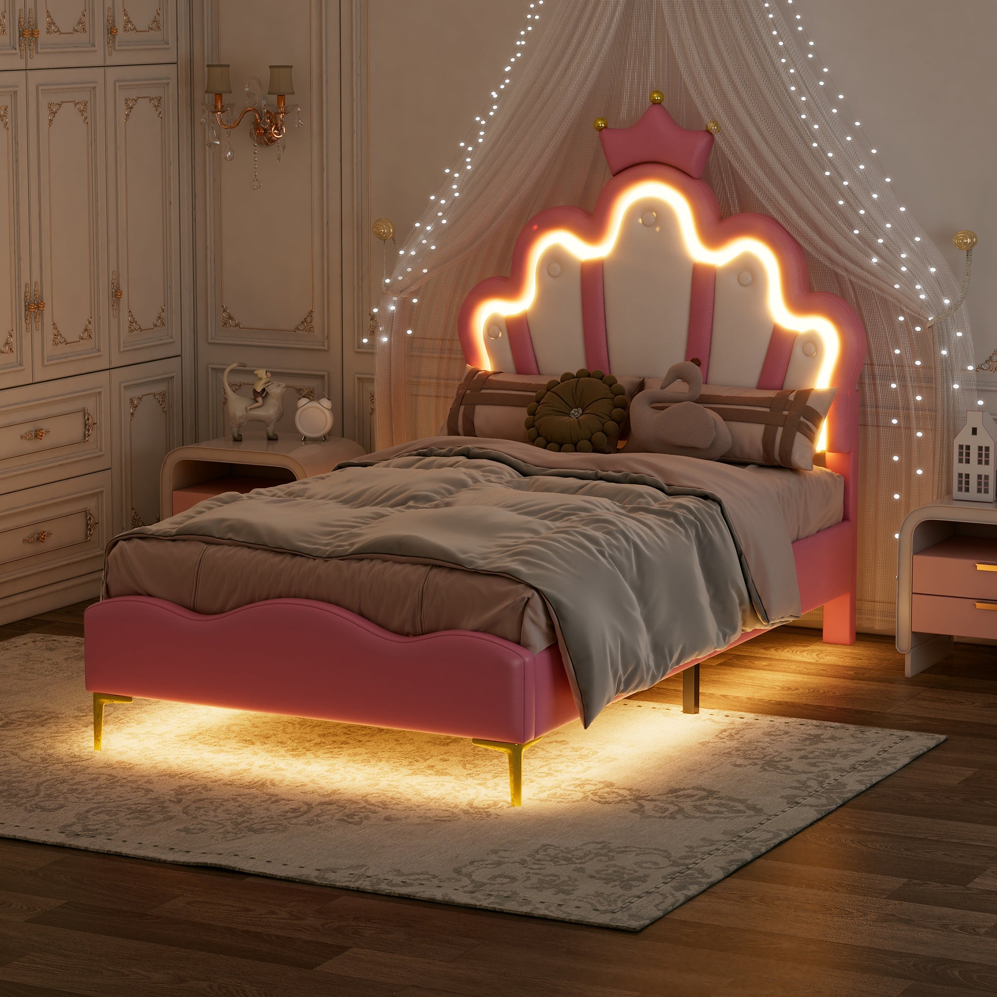Logidon Crown Prince Bed 90x200 cm Roze met LED-lichtstrips