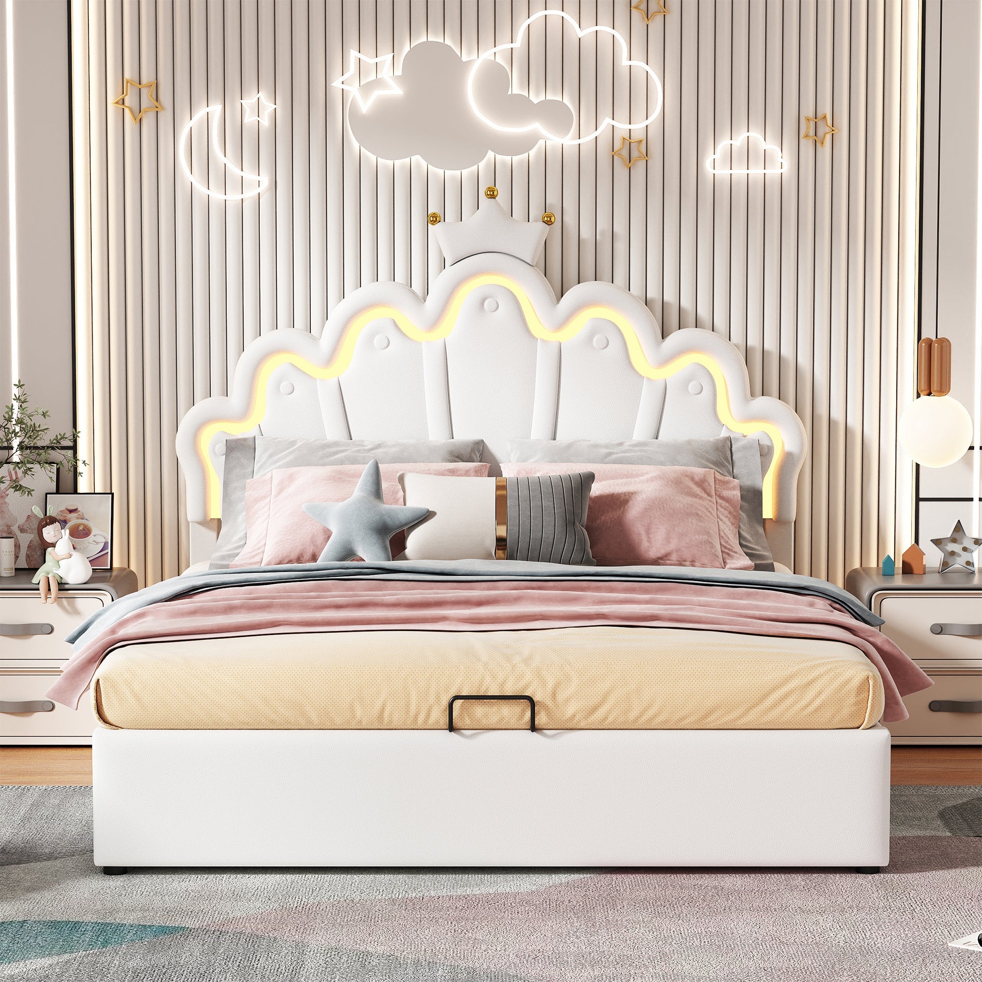 Logidon Princess bed 140x200 wit met kroonlijstverlichting