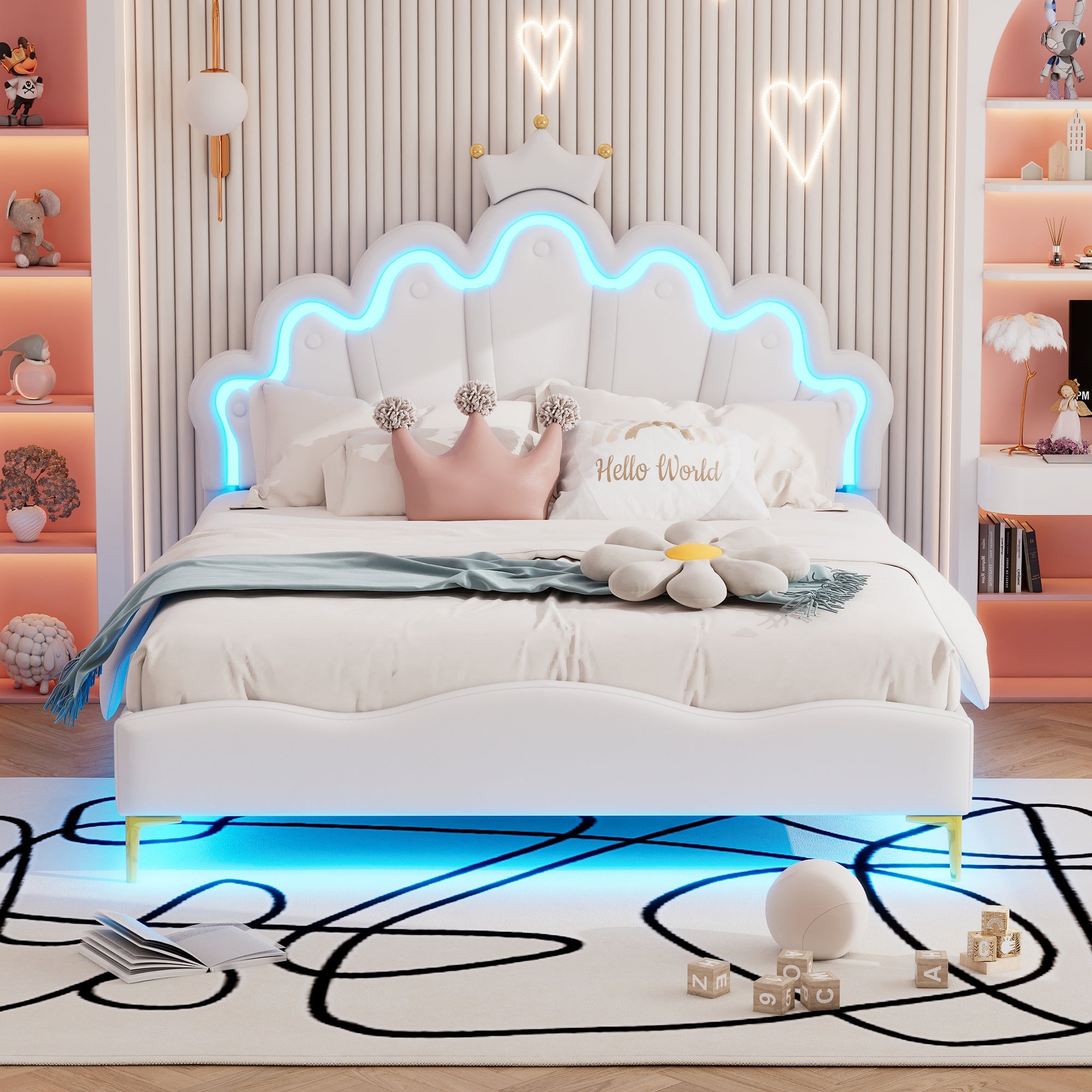 Logidon Kroonbed Prinsessenbed 140x200 cm Witte LED-lichtstrips
