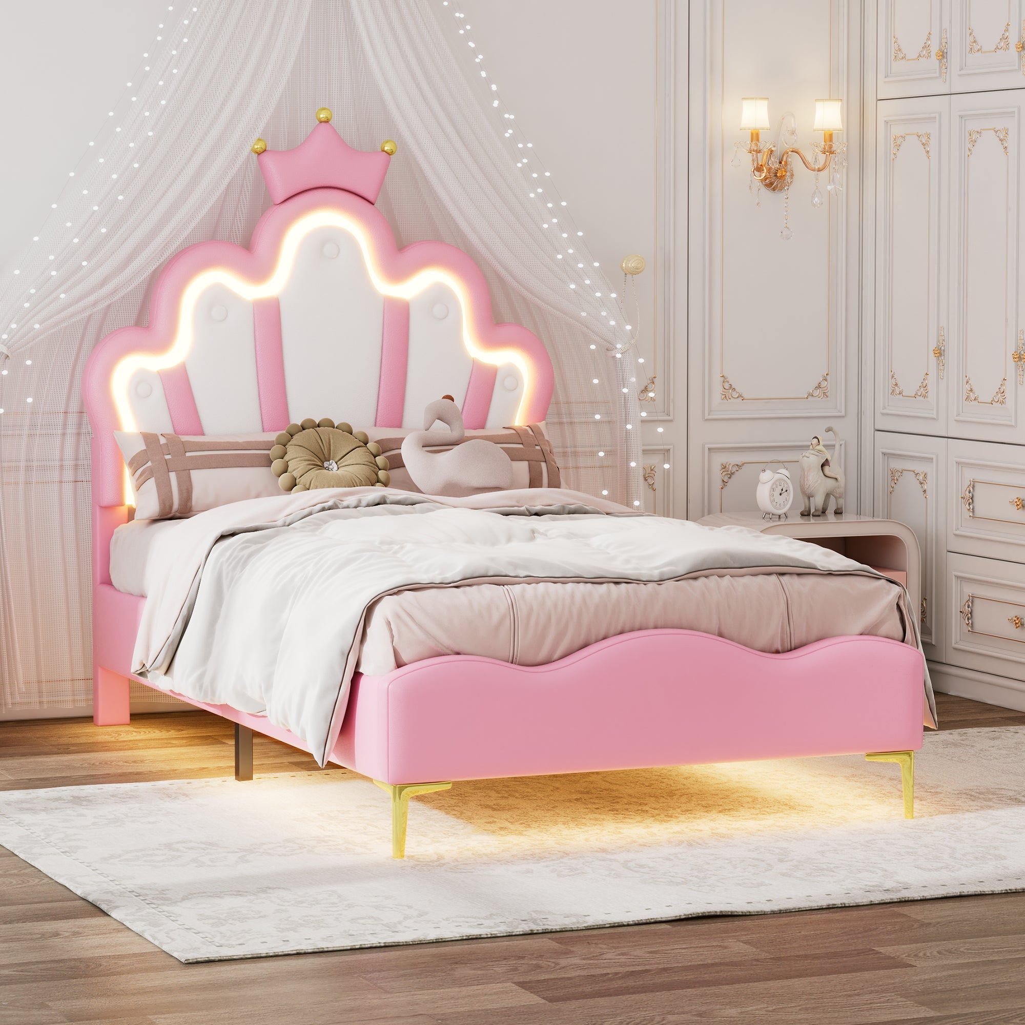 Logidon Crown Prince Bed 90x200 cm Roze met LED-lichtstrips