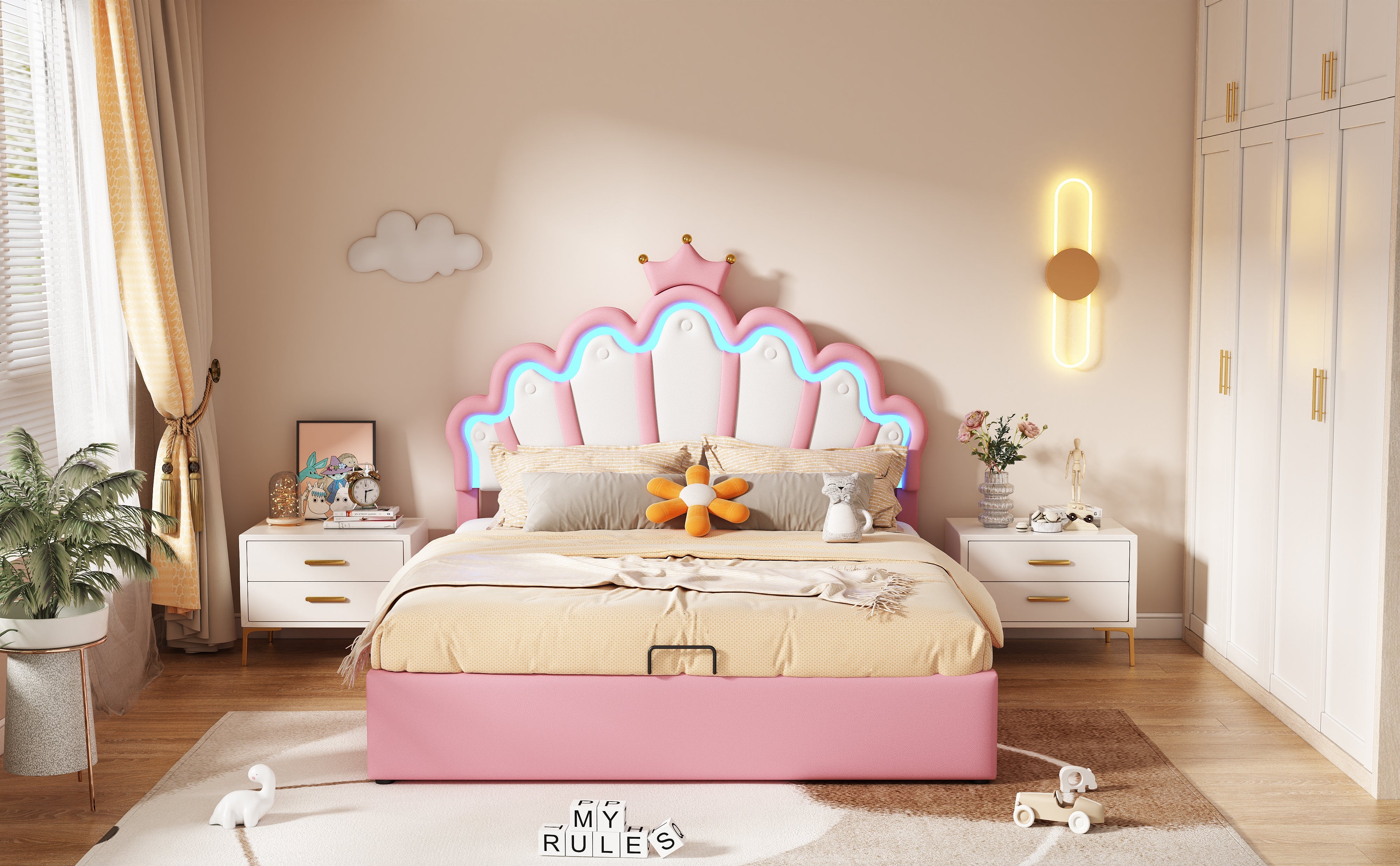 Logidon prinsessenbed 140x200 cm roze met verstelbare LED-verlichting