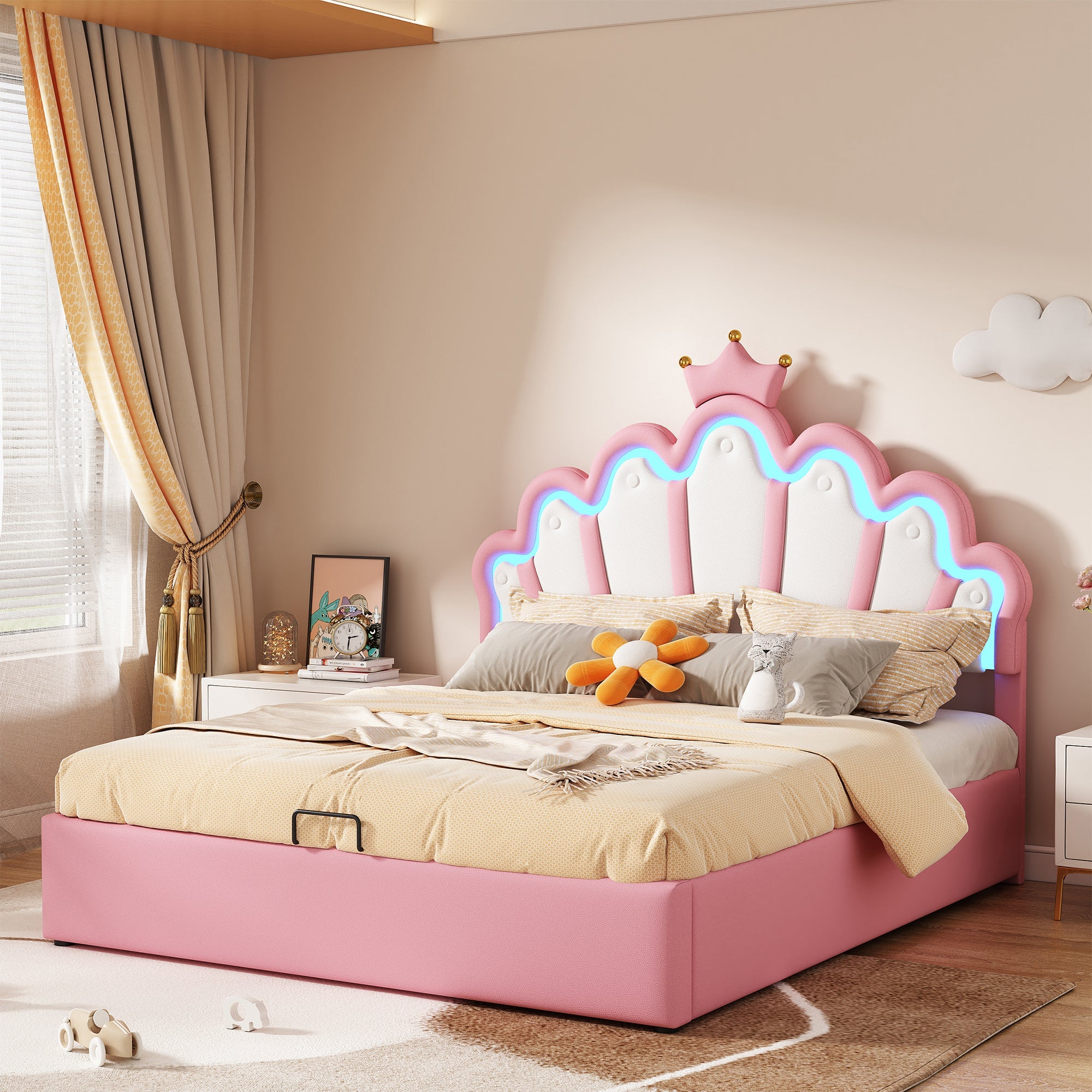 Logidon prinsessenbed 140x200 cm roze met verstelbare LED-verlichting