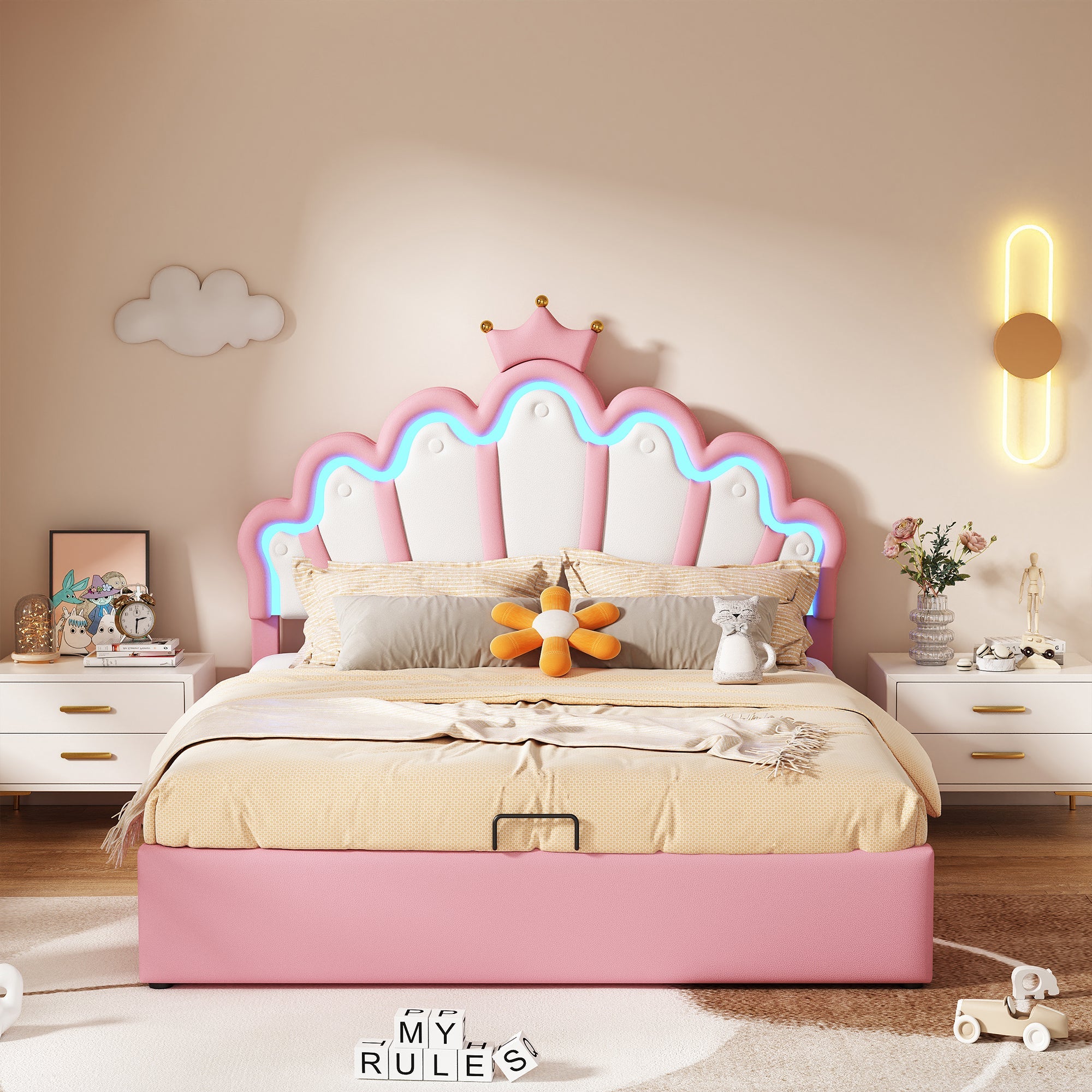 Logidon prinsessenbed 140x200 cm roze met verstelbare LED-verlichting