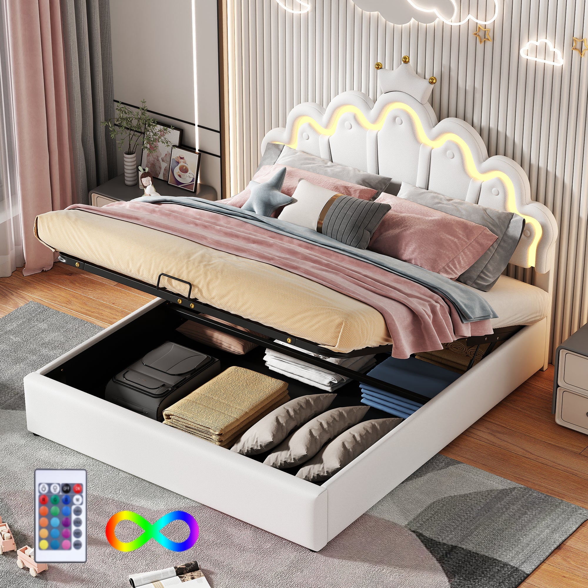 Logidon Princess bed 140x200 wit met kroonlijstverlichting