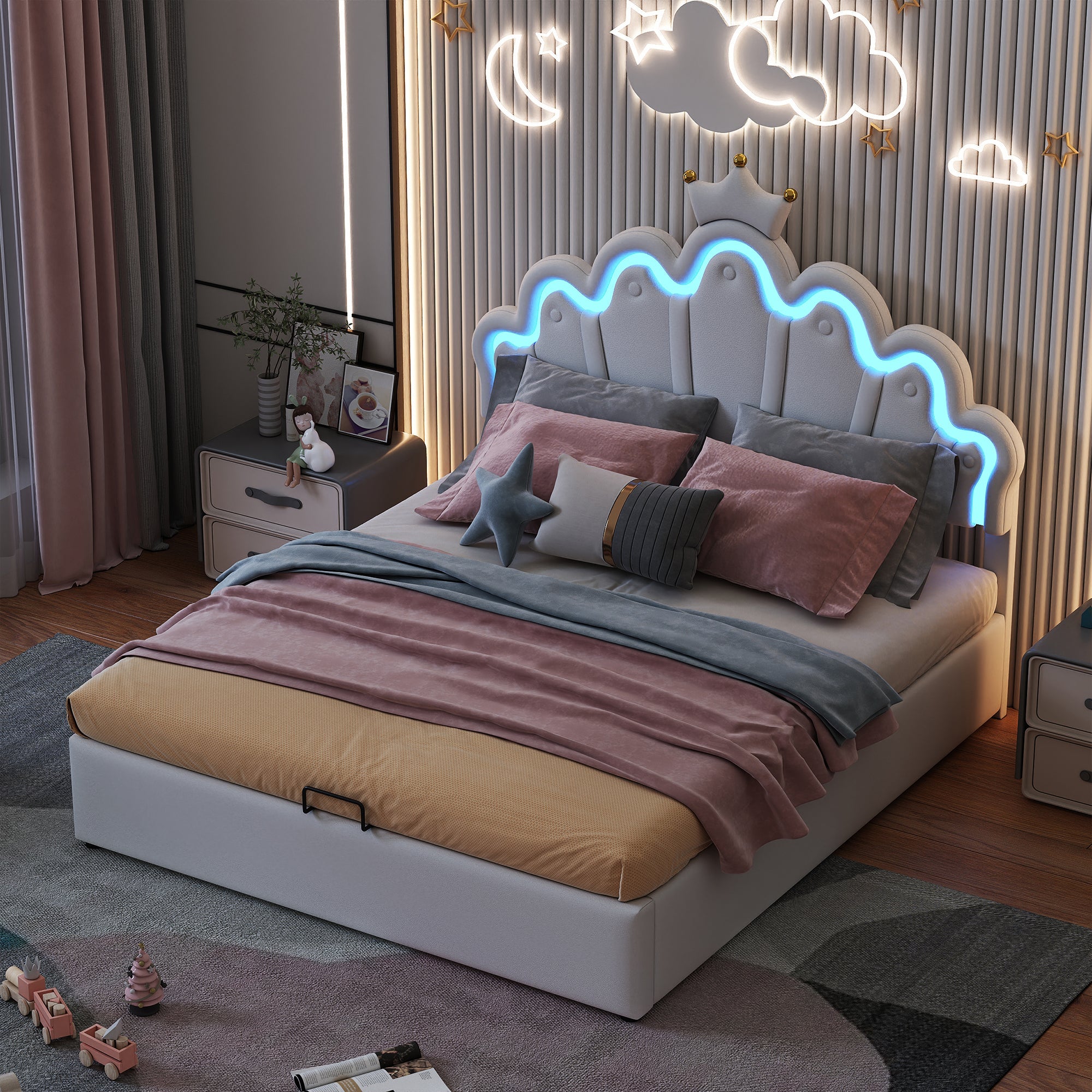 Logidon Princess bed 140x200 wit met kroonlijstverlichting