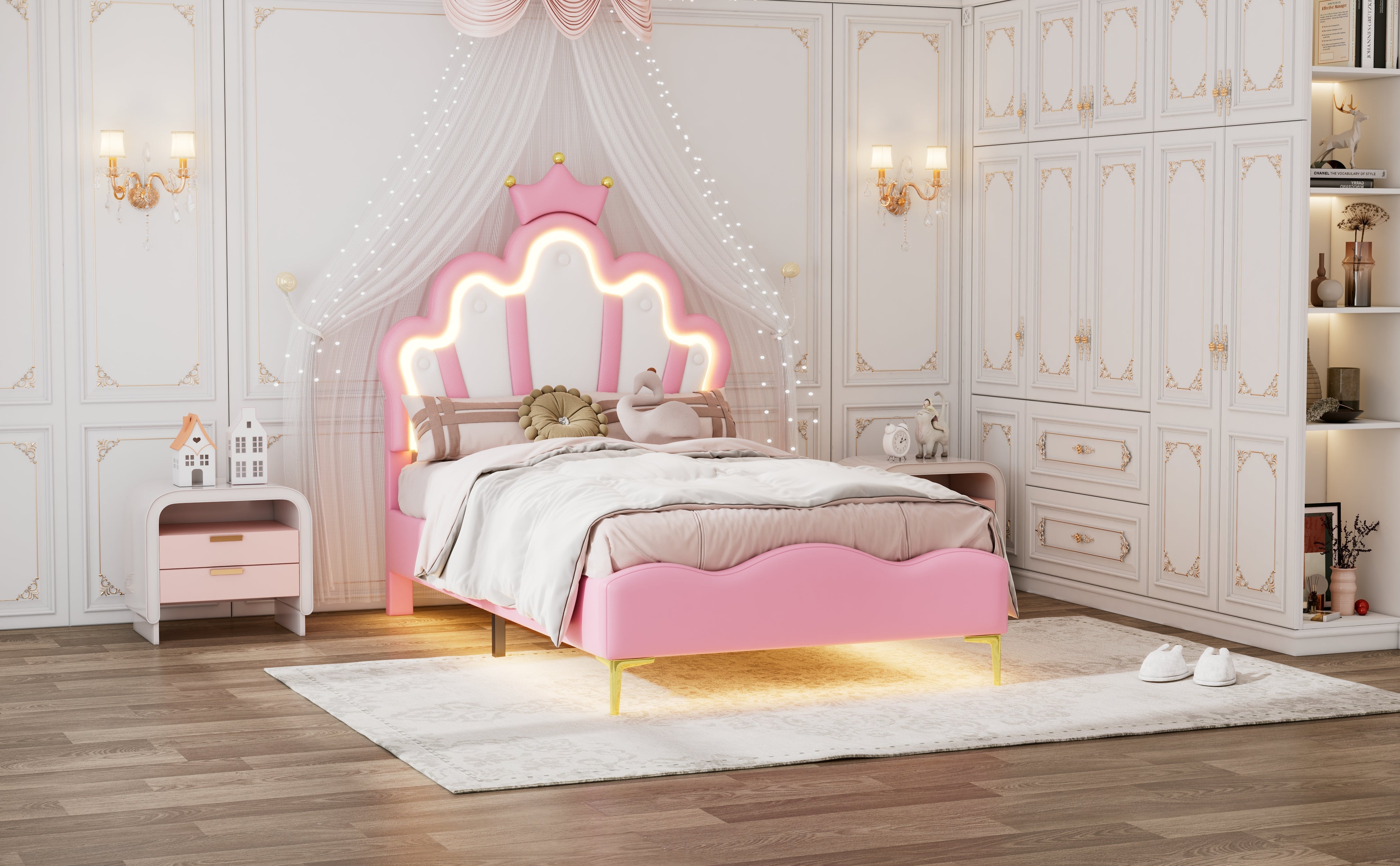 Logidon Crown Prince Bed 90x200 cm Roze met LED-lichtstrips