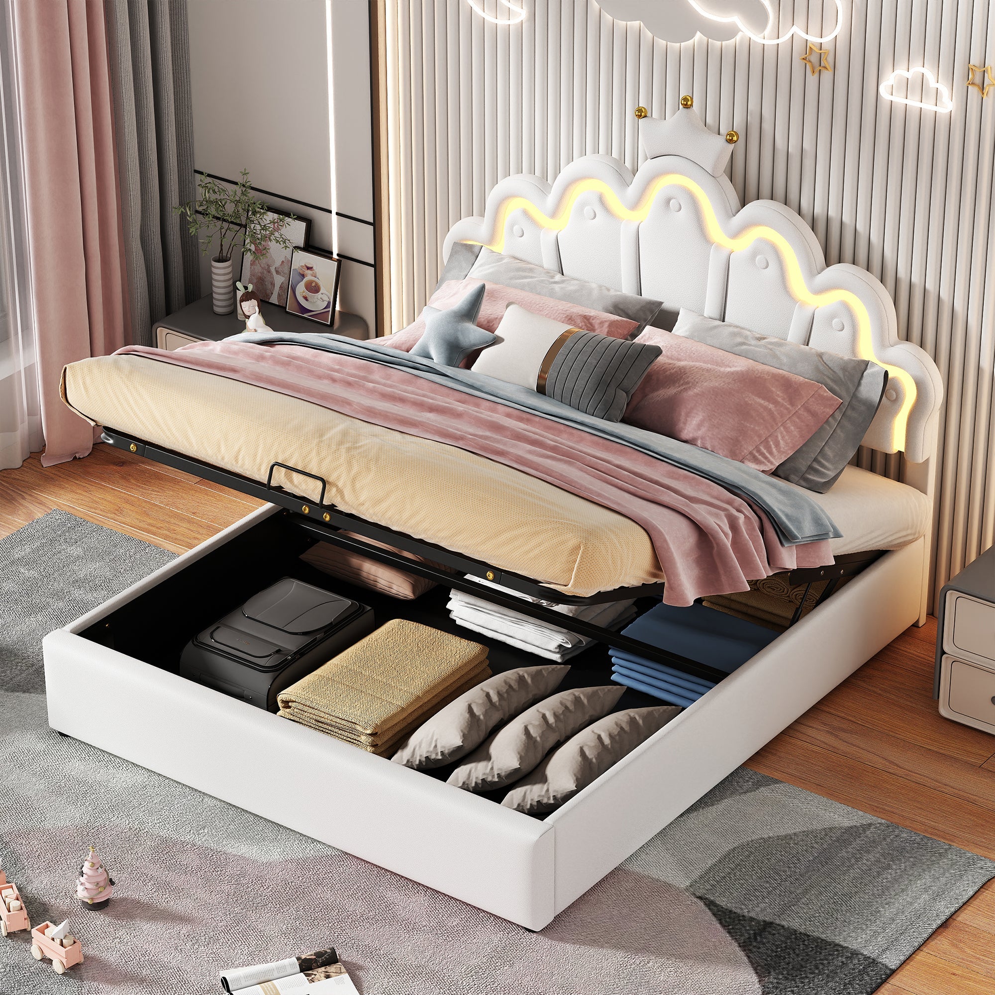 Logidon Princess bed 140x200 wit met kroonlijstverlichting