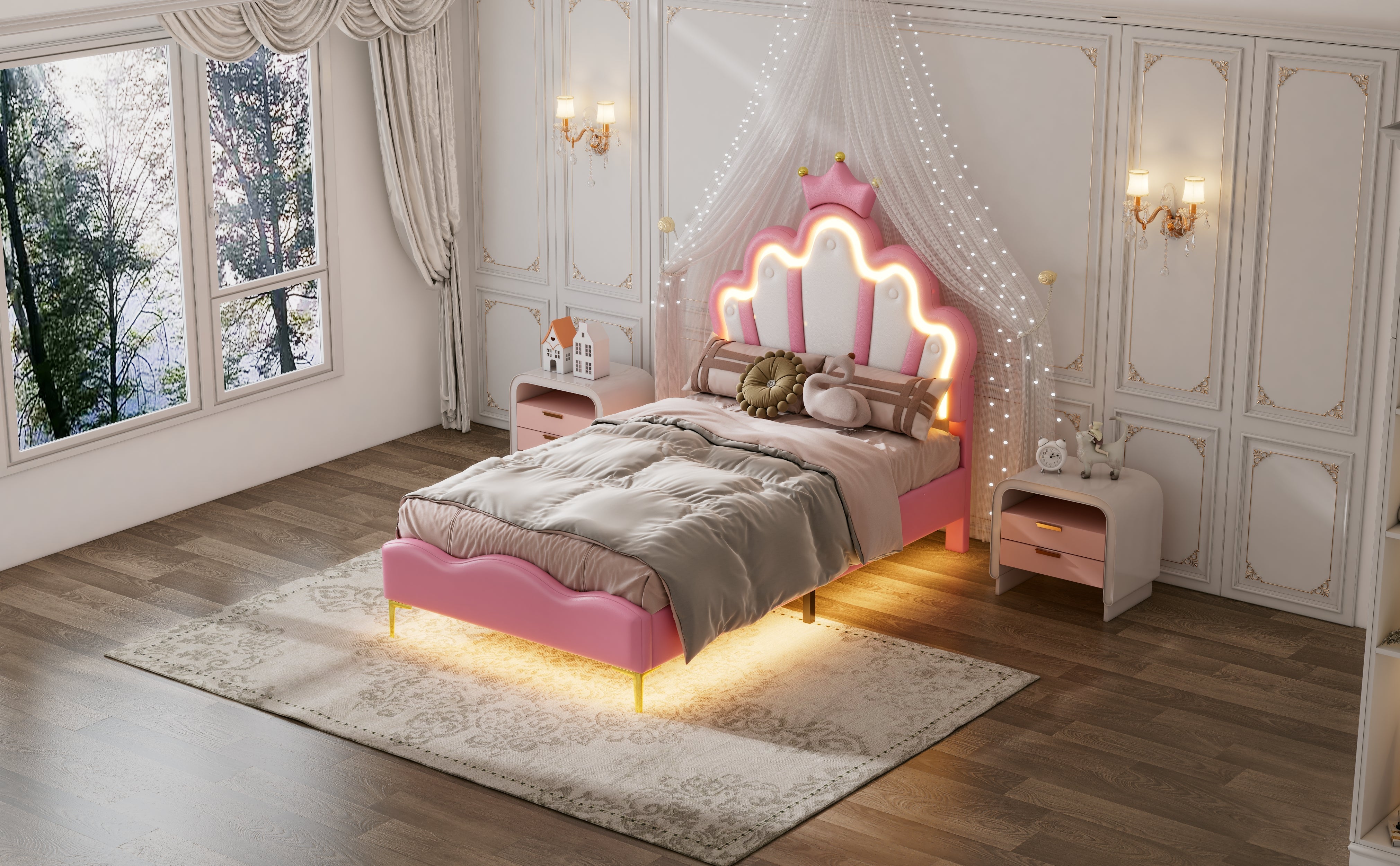 Logidon Crown Prince Bed 90x200 cm Roze met LED-lichtstrips