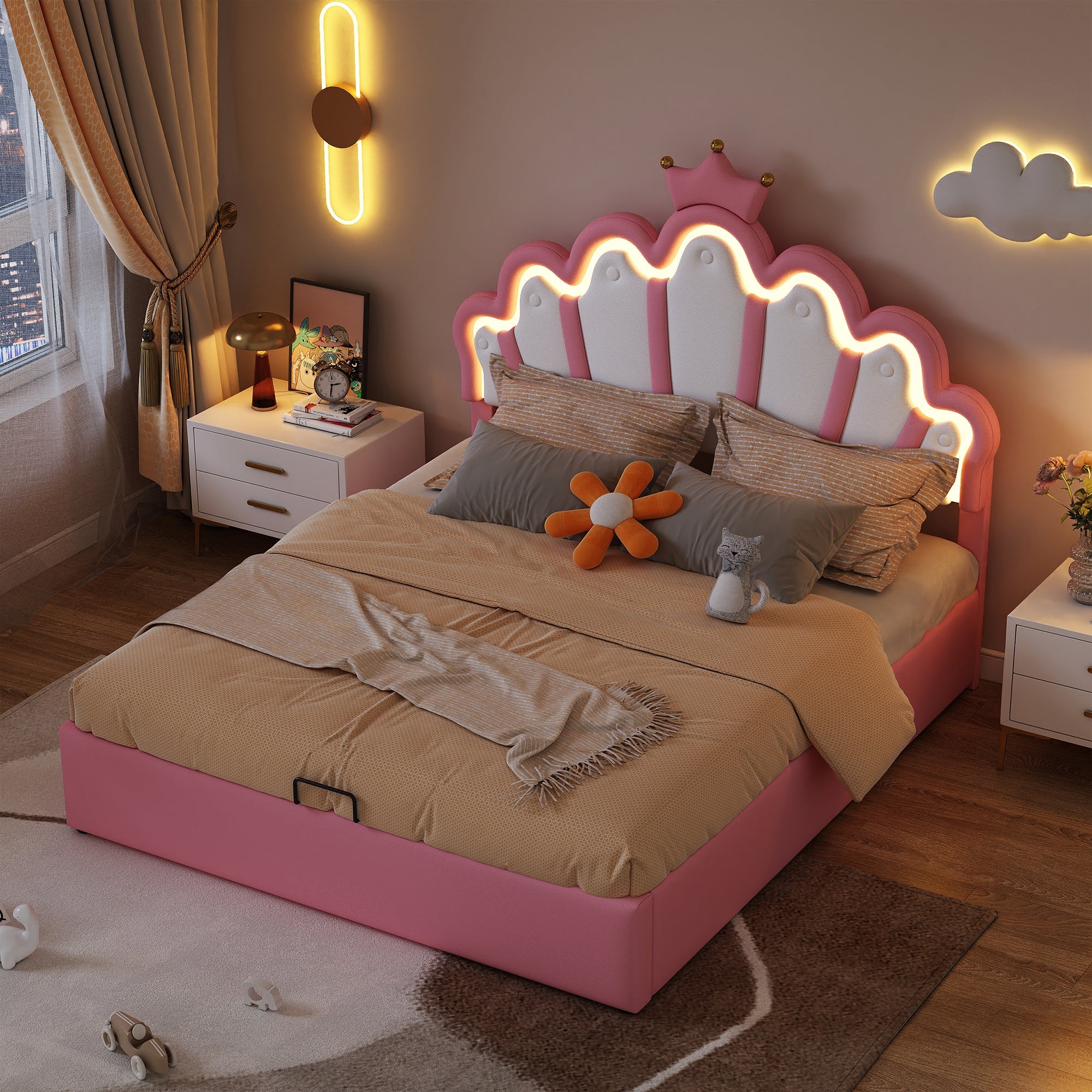 Logidon prinsessenbed 140x200 cm roze met verstelbare LED-verlichting