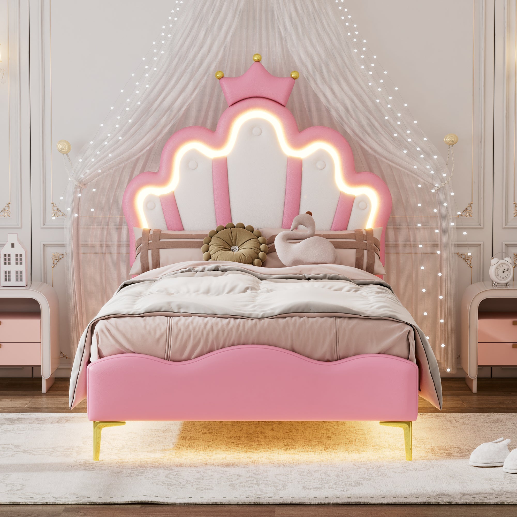 Logidon Crown Prince Bed 90x200 cm Roze met LED-lichtstrips