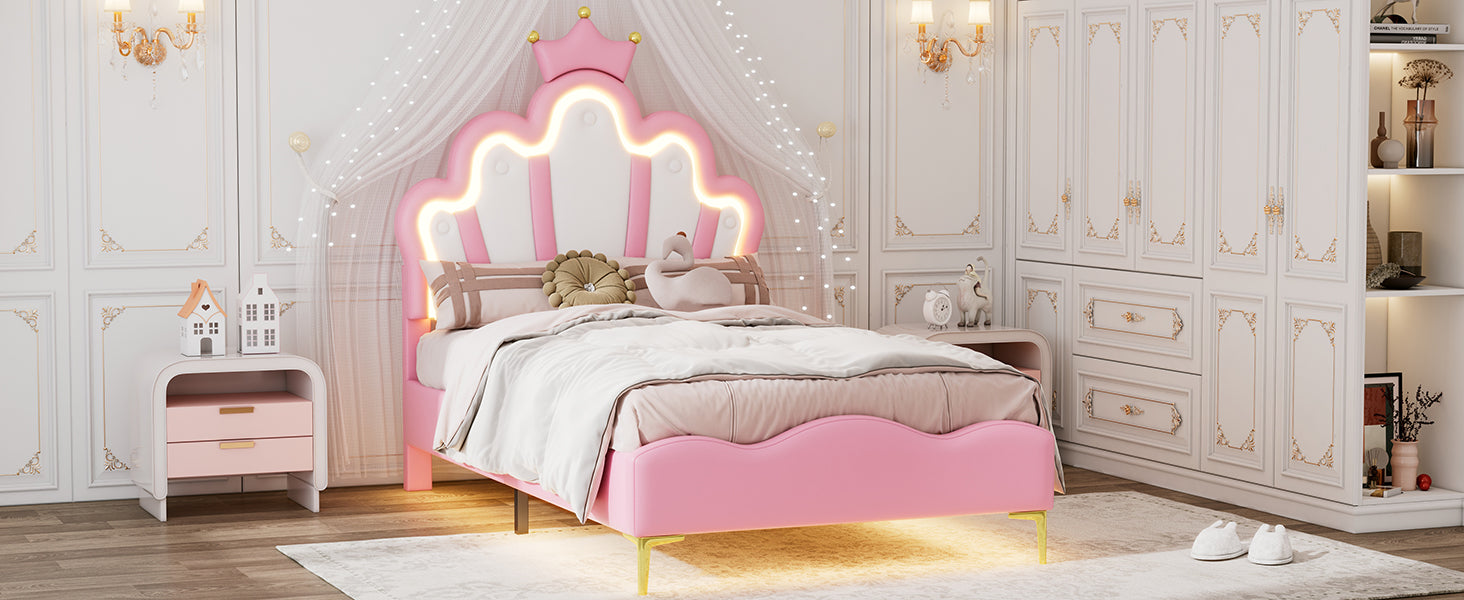 Logidon Crown Prince Bed 90x200 cm Roze met LED-lichtstrips