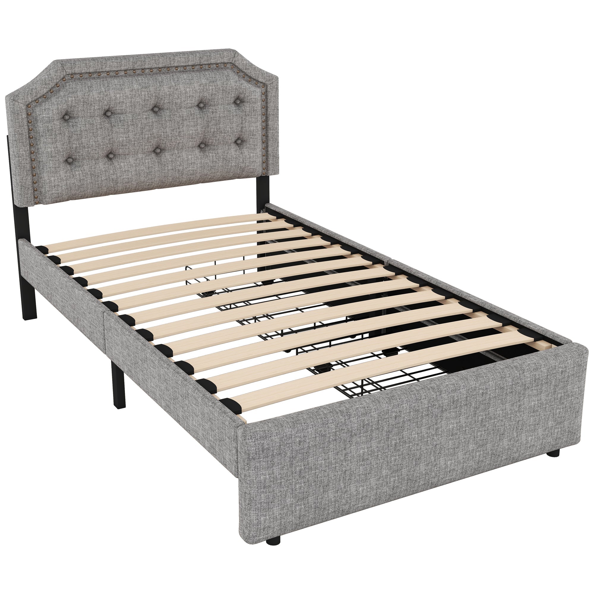 Logidon 90x200 cm gewatteerd bed grijs met opberglades