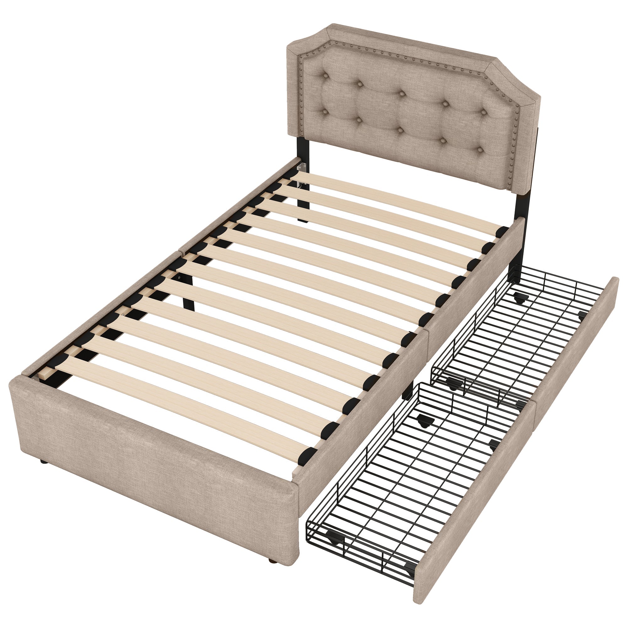 Logidon 90x200 cm gewatteerd bed donkerbeige dubbele lades