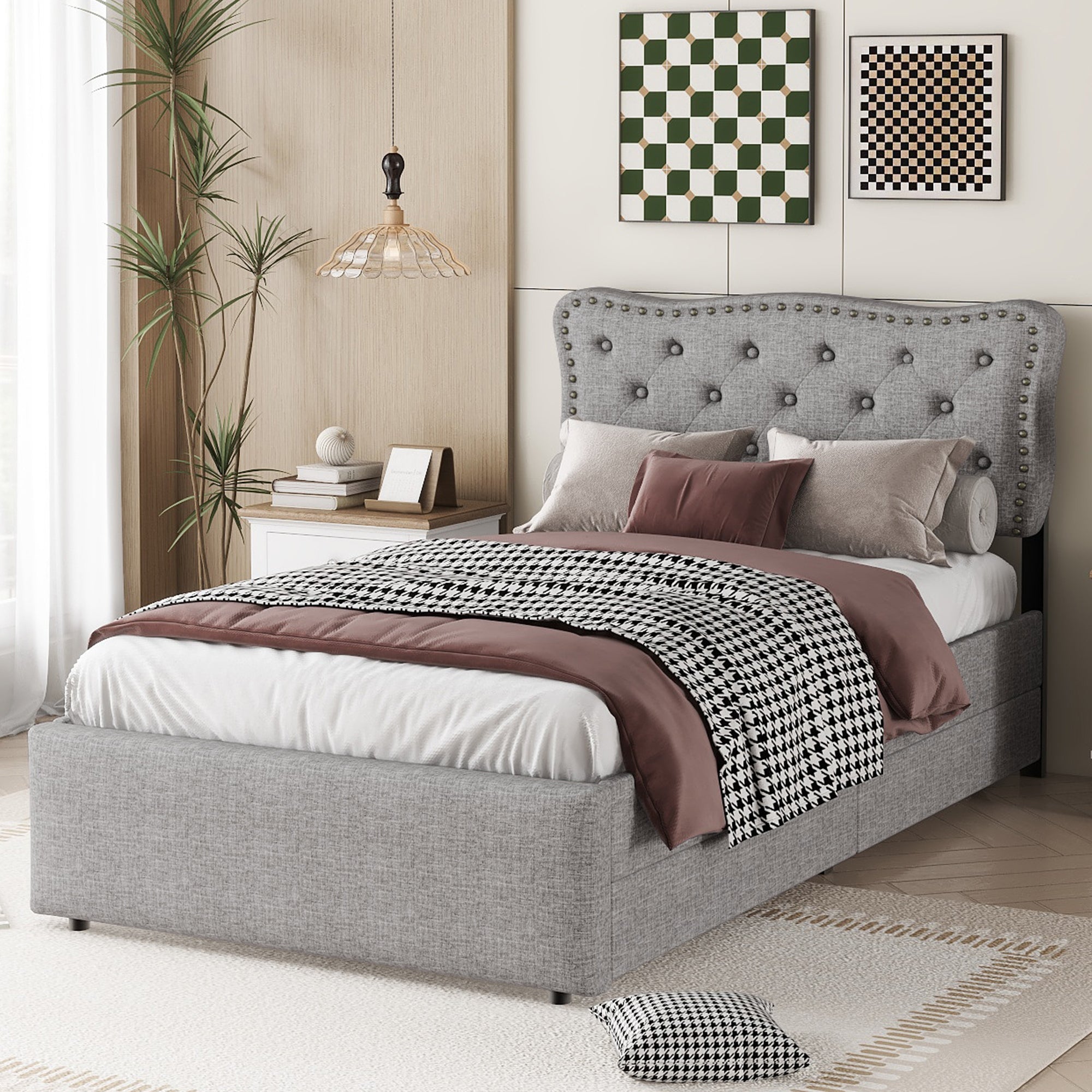 Logidon 90x200 cm gestoffeerd bed grijs met dubbele lades