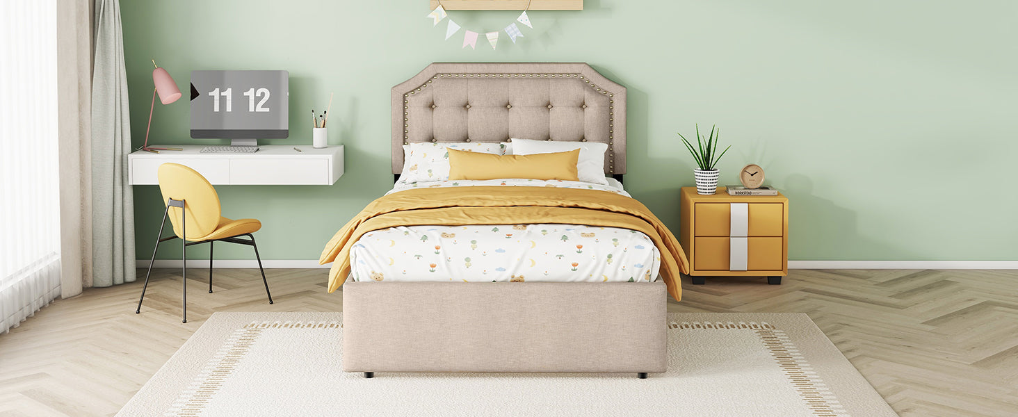 Logidon 90x200 cm gewatteerd bed donkerbeige dubbele lades